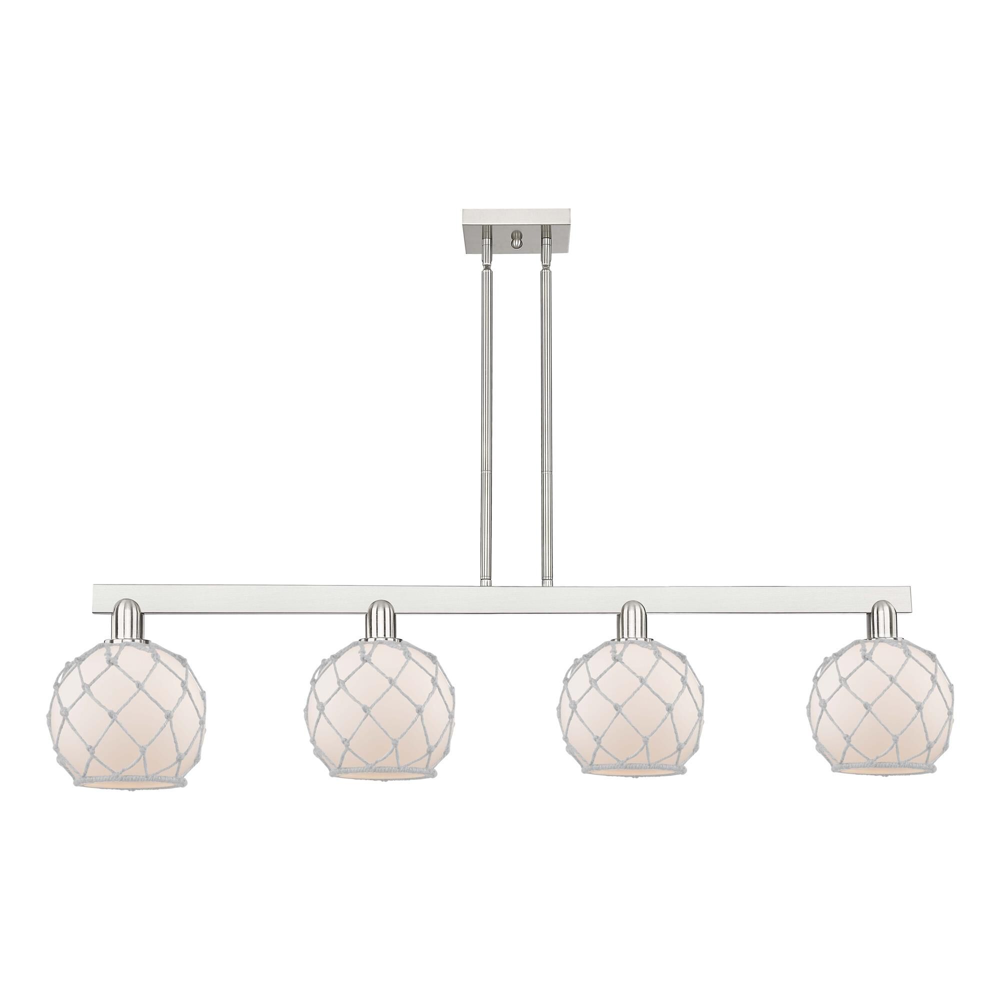 Shown in Brushed Satin Nickel finish and White with White Rope glass