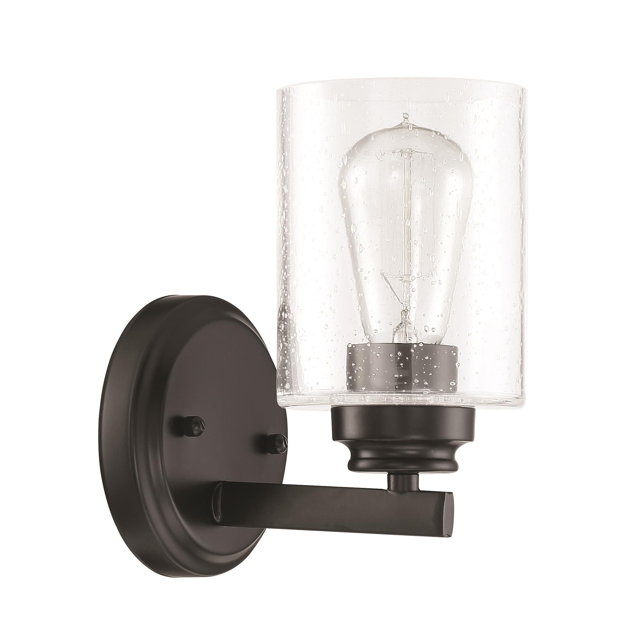 Shown in Flat Black finish and Clear Seeded glass and Glass shade
