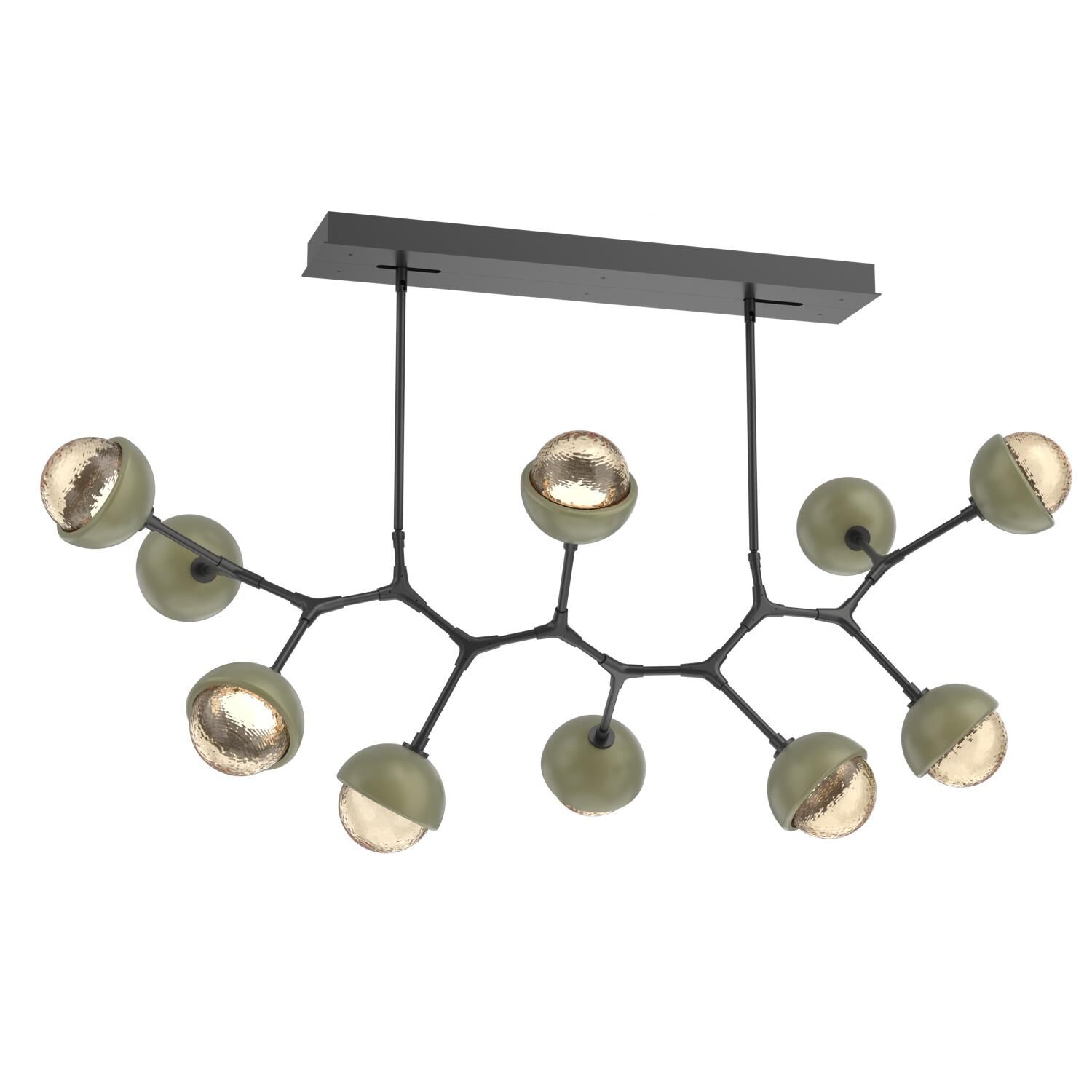 Shown in Matte Black finish and Amber glass and Sage Green accent