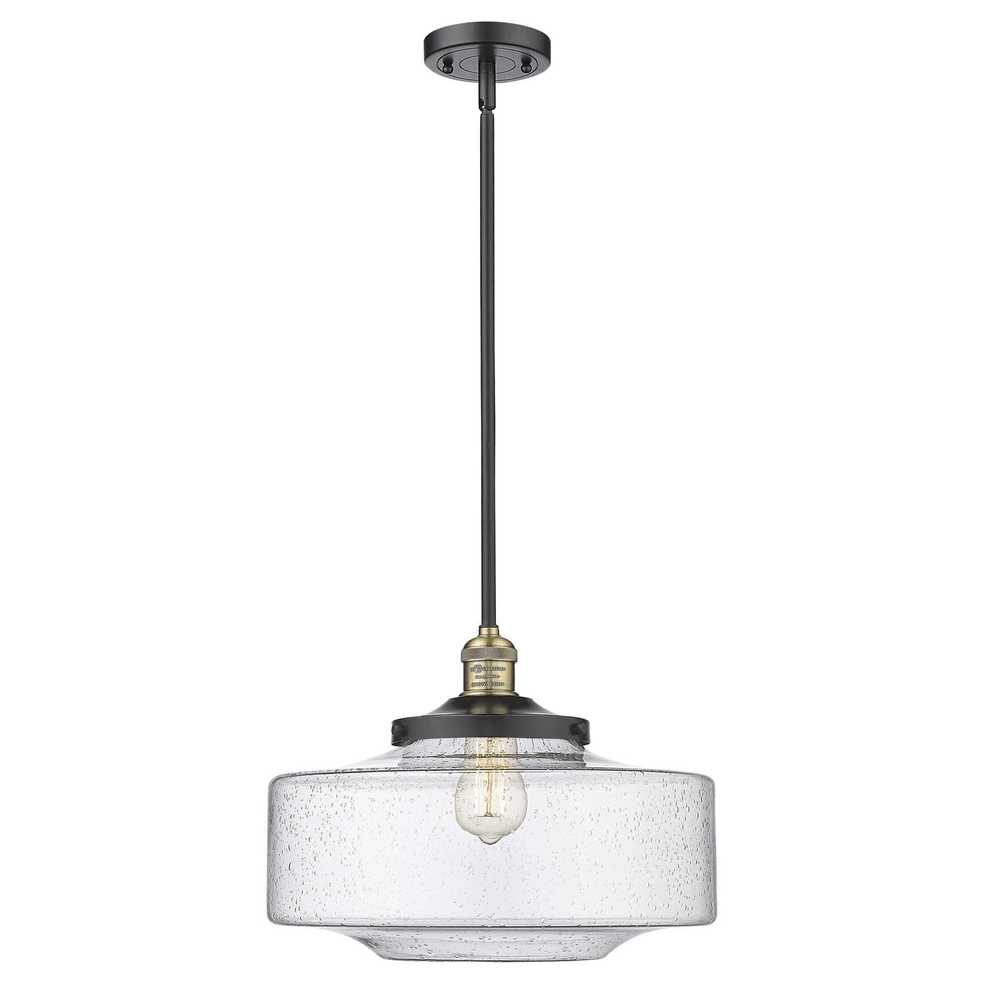 Shown in Black Antique Brass finish and Seedy Large Bridgeton glass