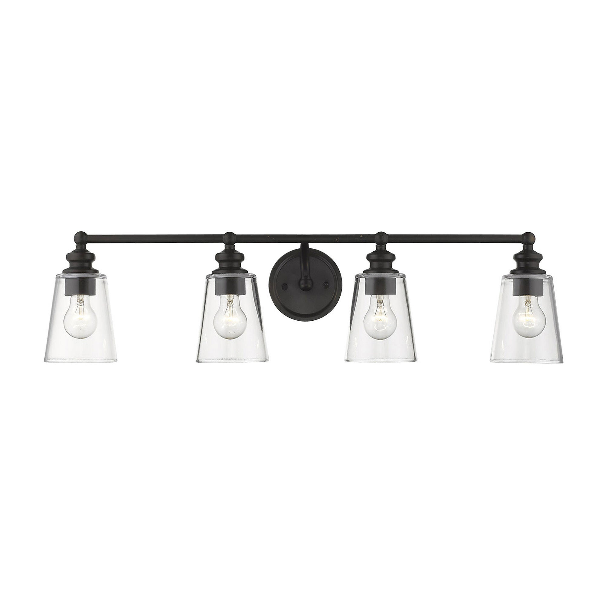 Shown in Oil-Rubbed Bronze finish and Clear glass and Clear, Cone Shaped Glass shade