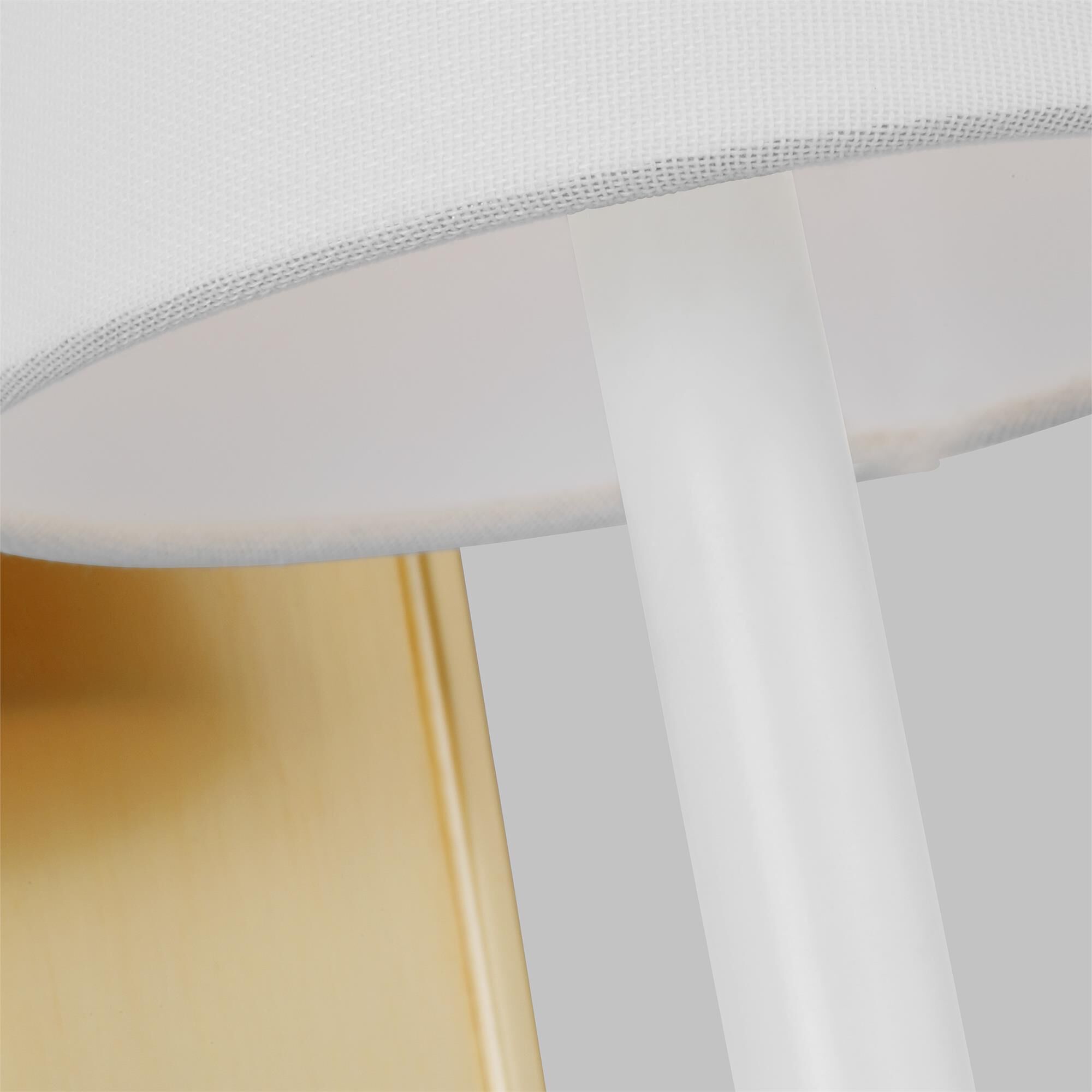 Shown in Burnished Brass finish and White Linen Fabric shade