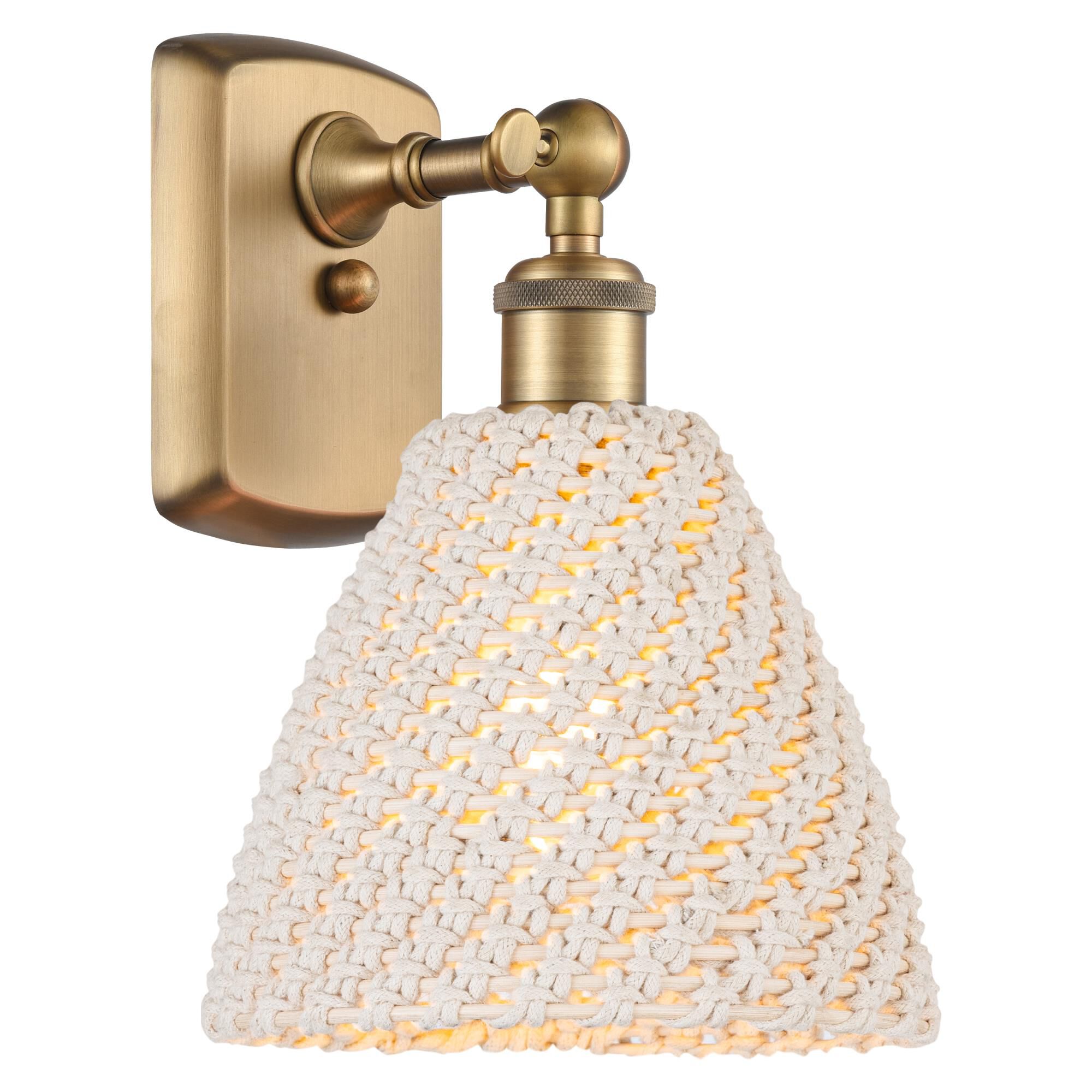 Shown in Brushed Brass finish and Natural shade