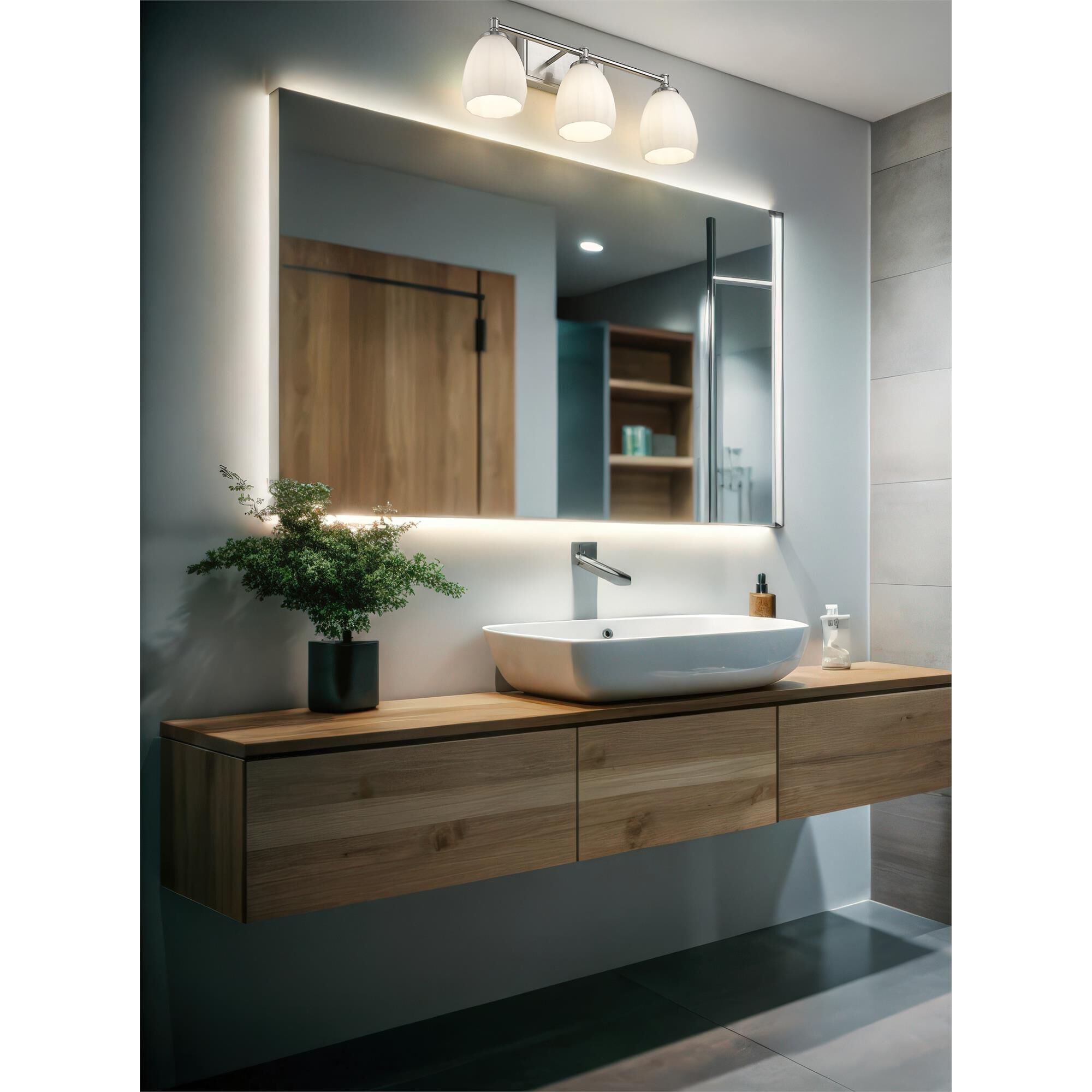 Shown in Brushed Nickel finish and Matte Opal glass and Matte Opal shade