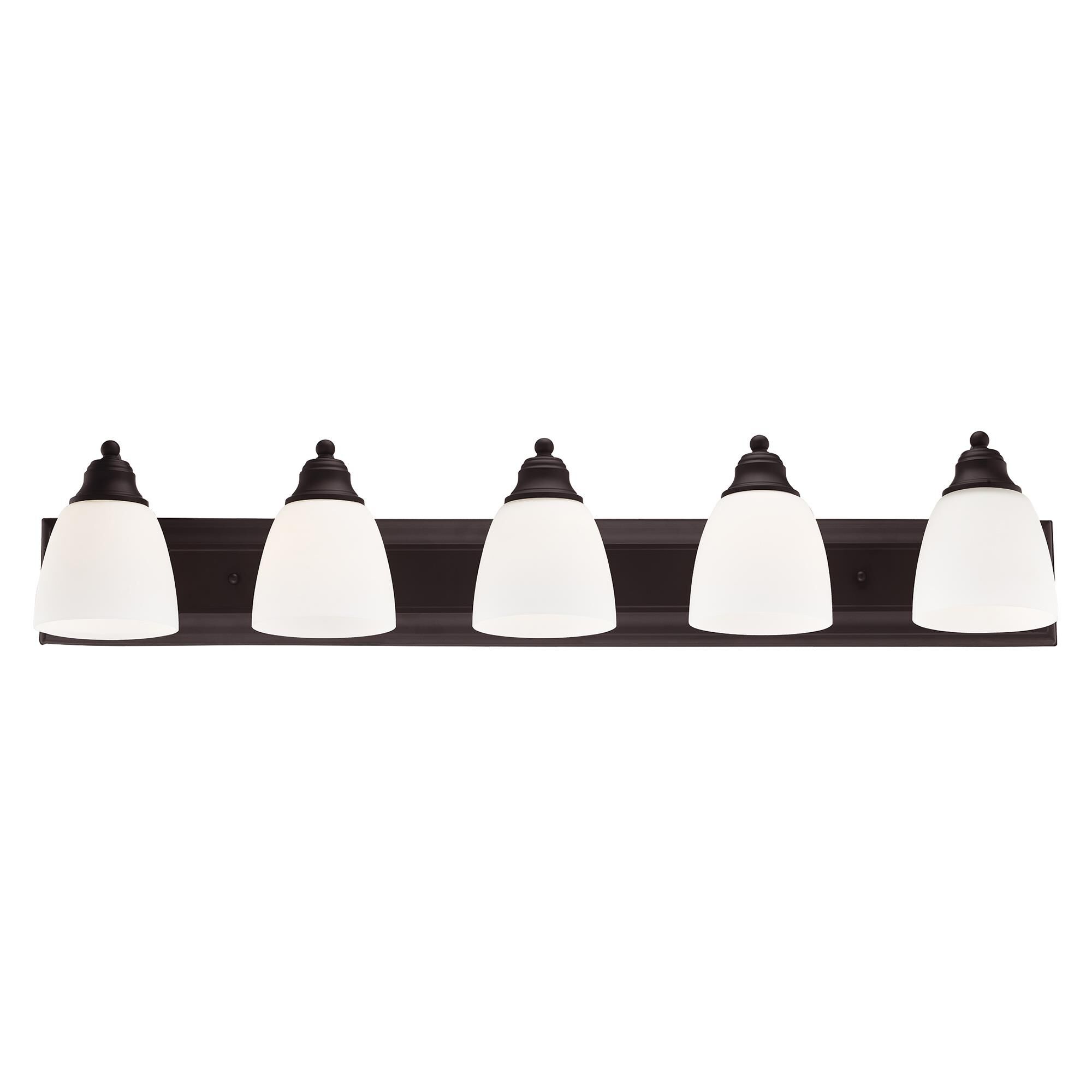 Shown in Bronze finish and Hand Blown Satin Opal White glass