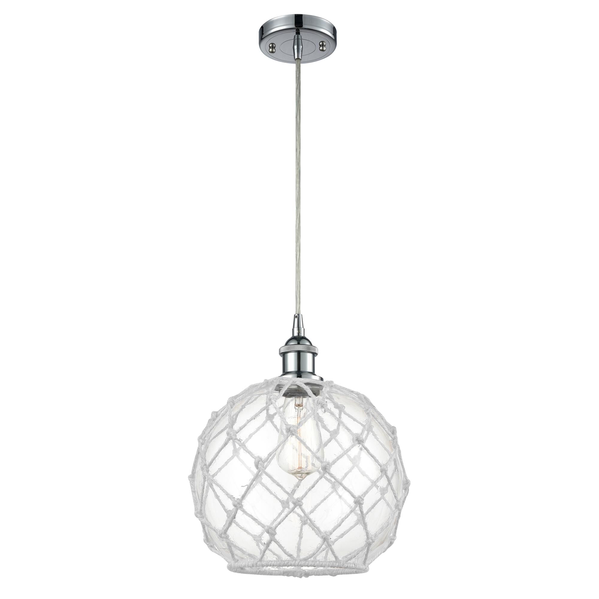 Shown in Polished Chrome finish and Clear With White Rope glass