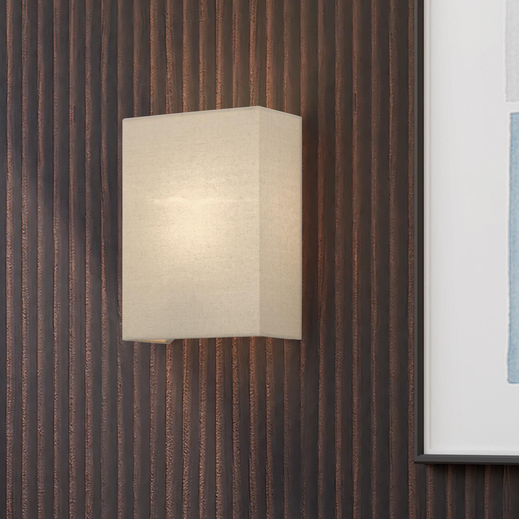 Shown in Antique Gold Leaf finish and Hand Crafted Parchment Color Hardback Fabric with White Color Inside shade