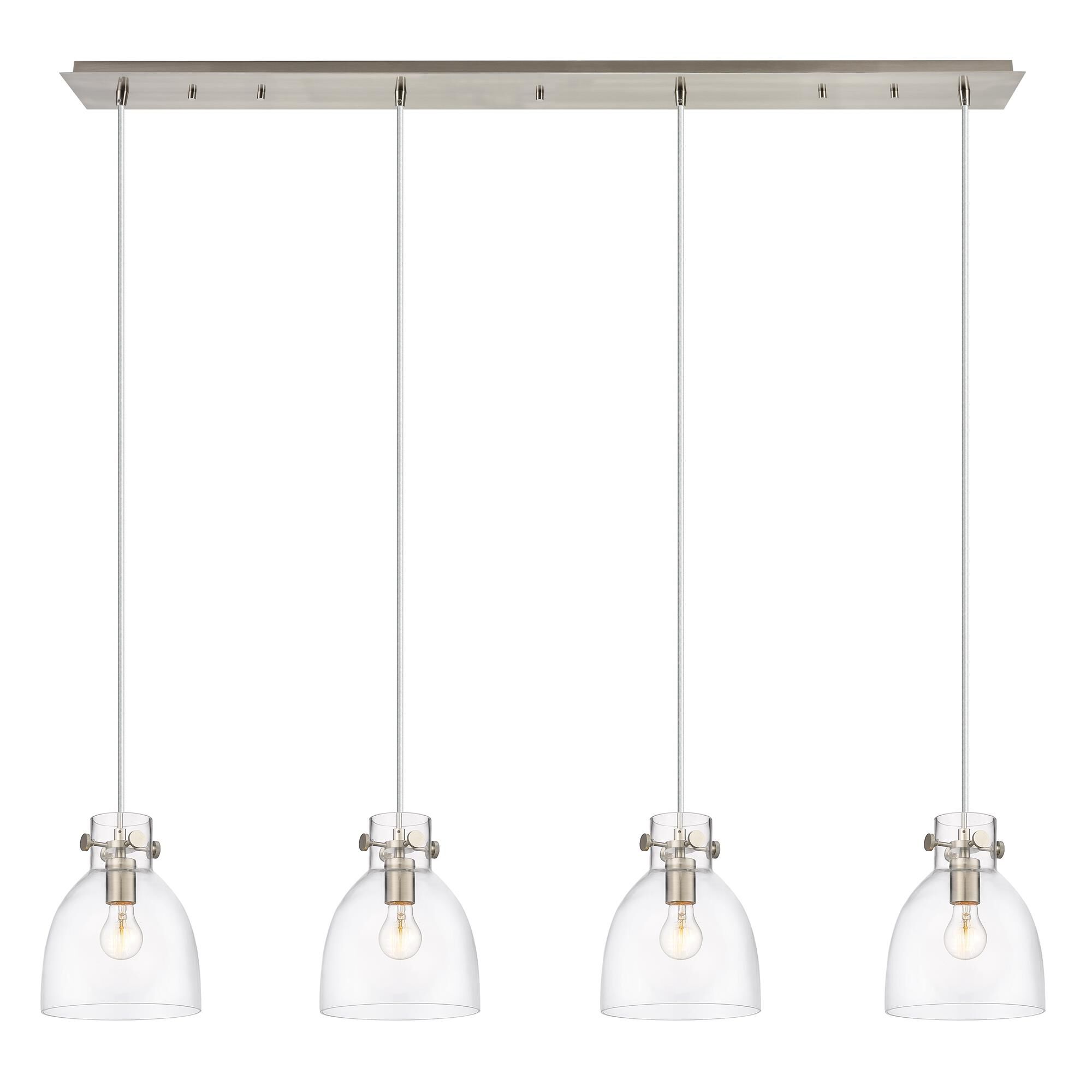 Shown in Brushed Satin Nickel finish and Clear glass and Clear Glass shade
