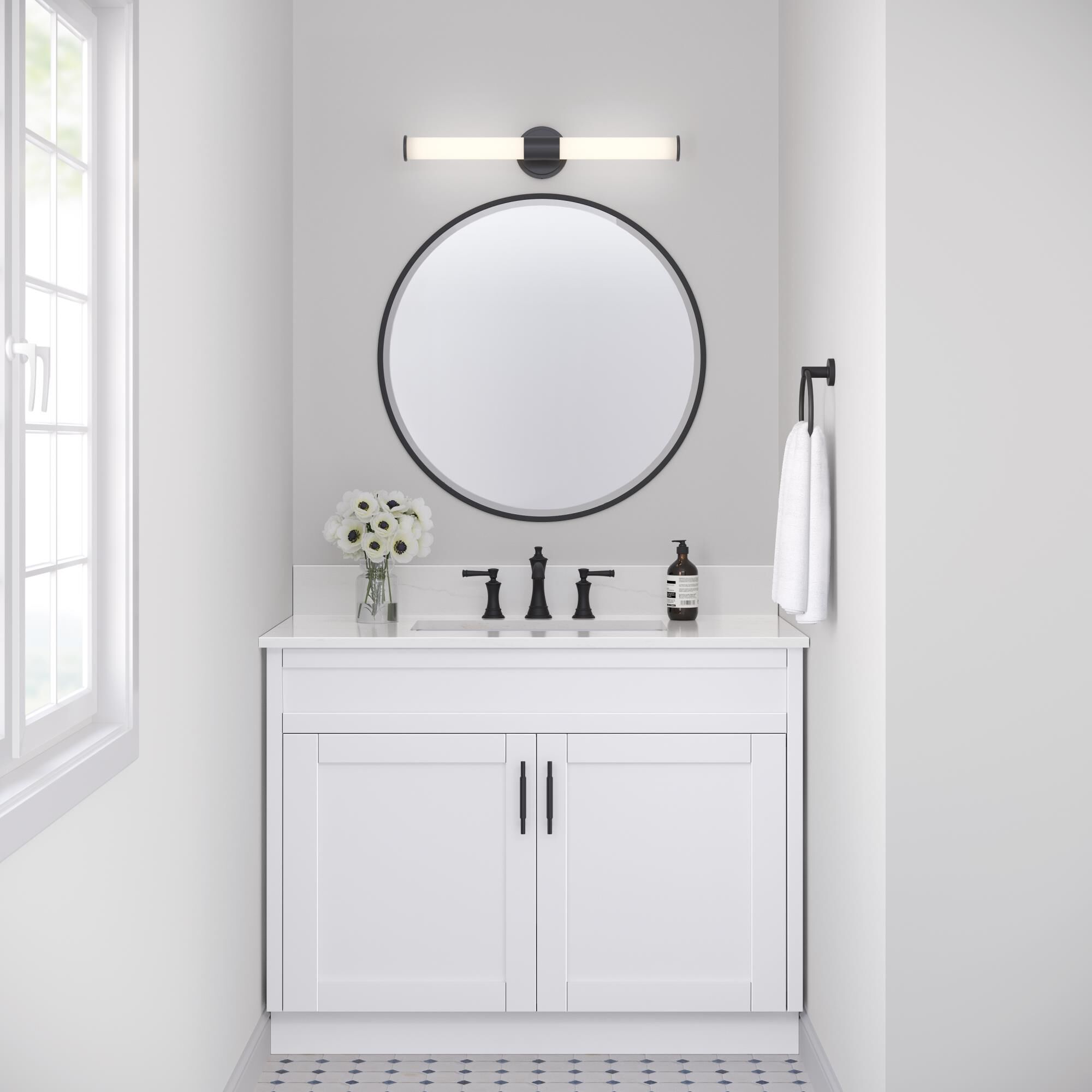 Shown in Matte Black finish and White shade