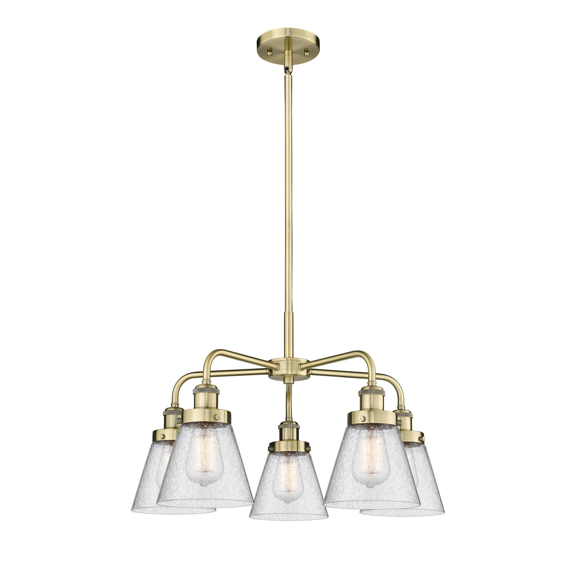 Shown in Antique Brass finish and Seedy glass