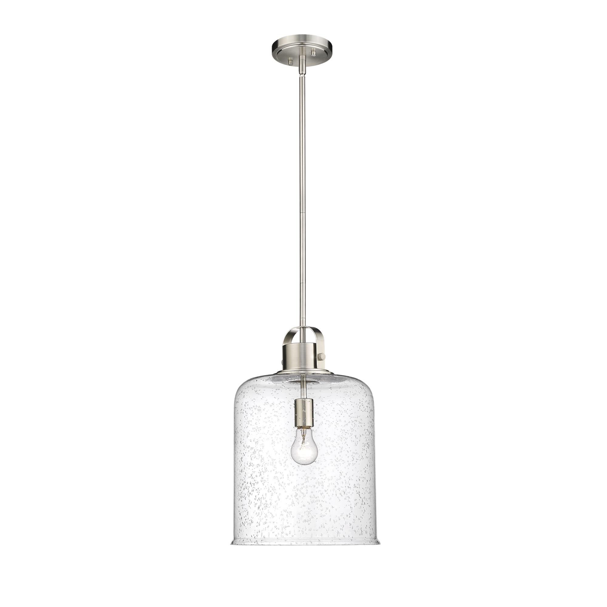 Shown in Brushed Nickel finish and Glass shade