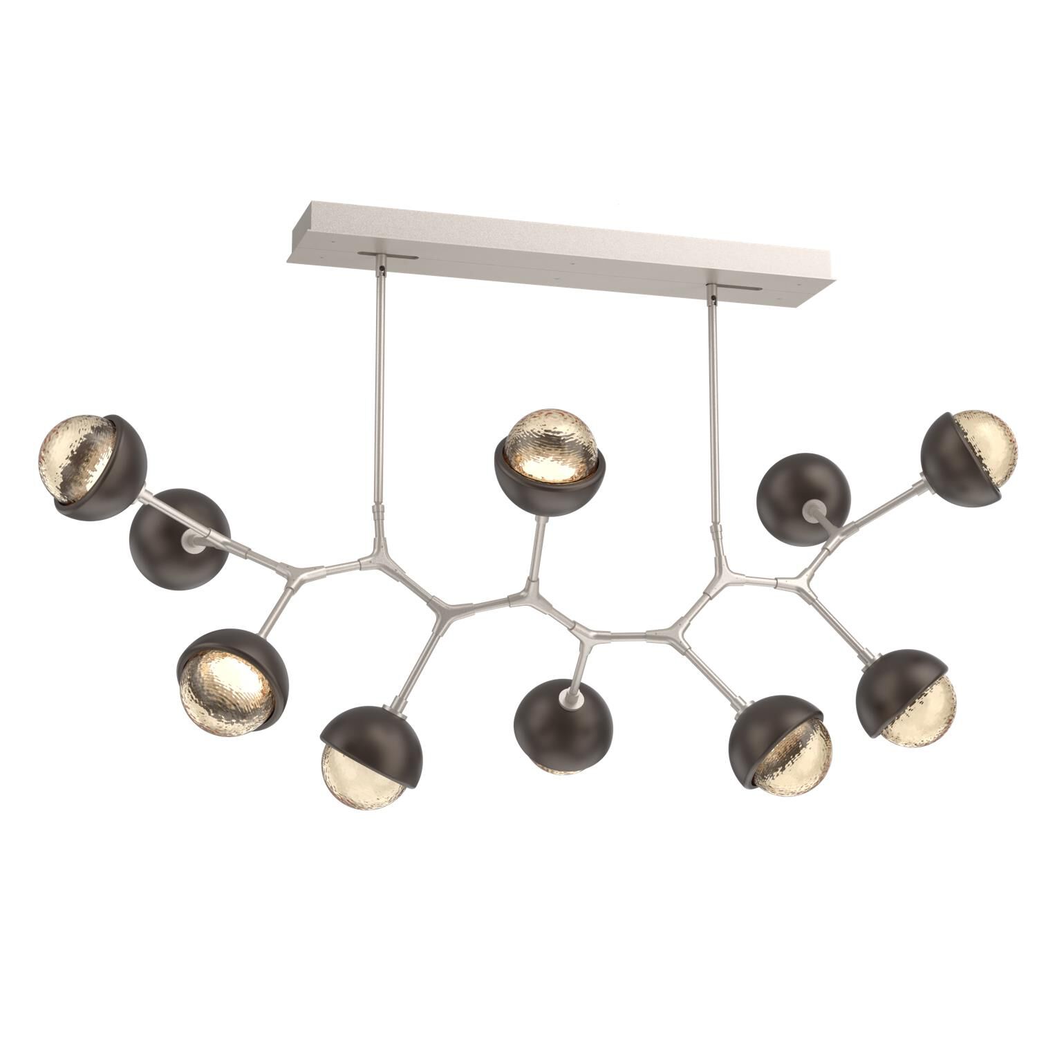 Shown in Beige Silver finish and Amber glass and Flat Bronze accent