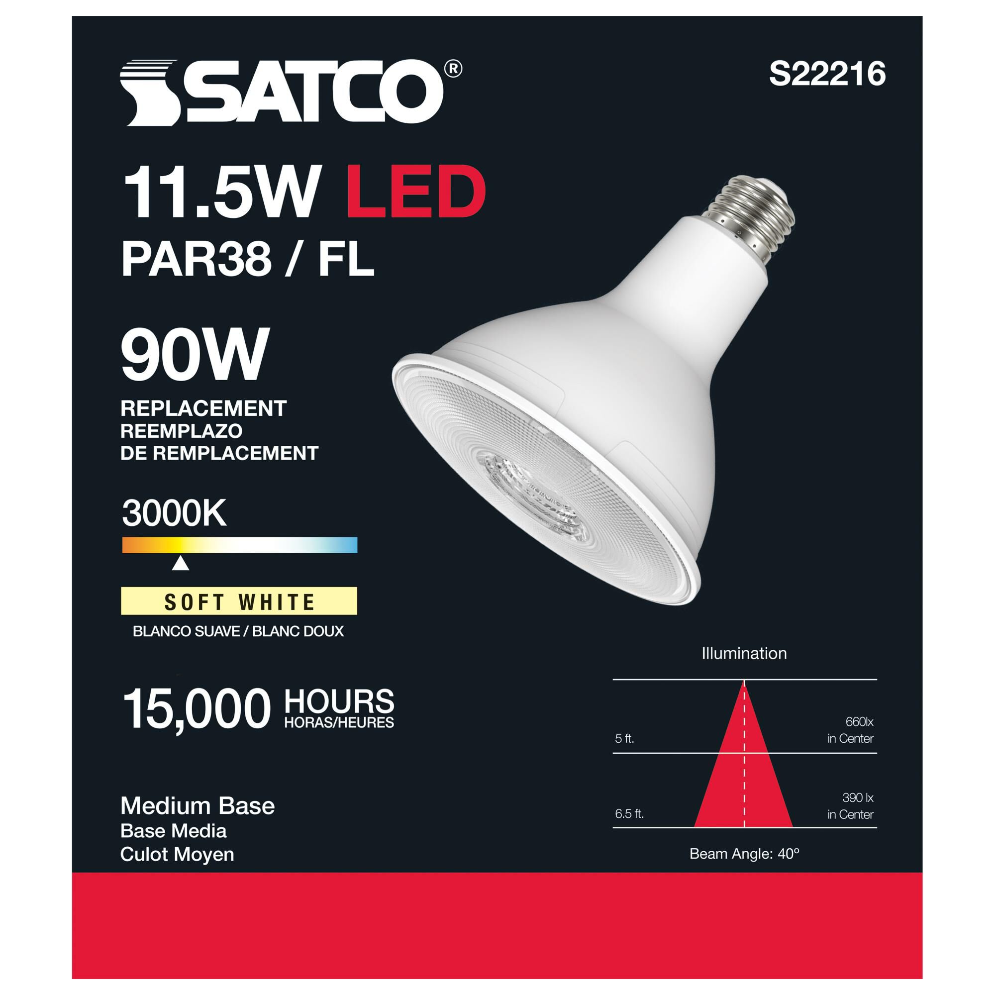Dimmable 11.5 Watt 3000K PAR38 LED Light Bulb by Satco
