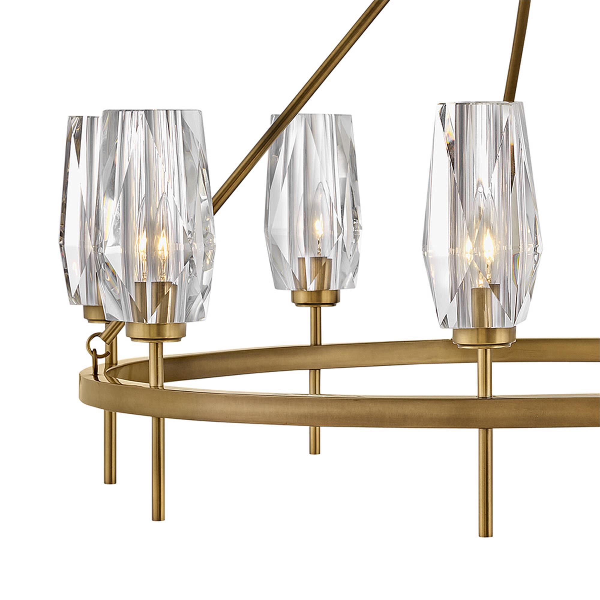 Shown in Heritage Brass finish and Faceted Clear Crystal glass