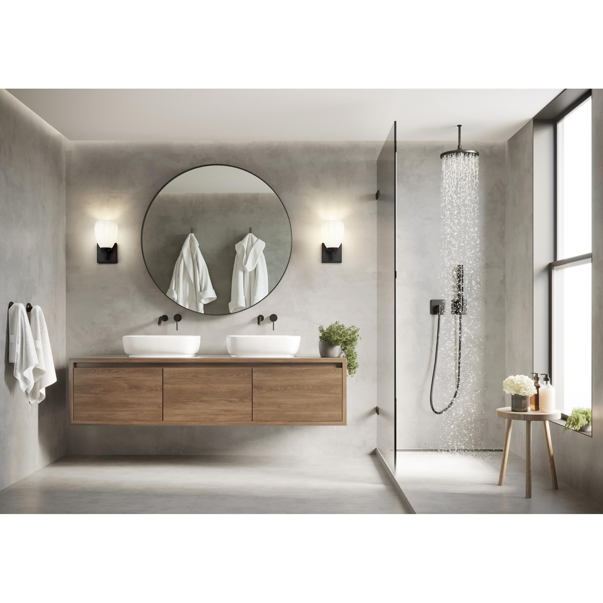 Shown in Matte Black finish and Matte Opal glass and Matte Opal shade