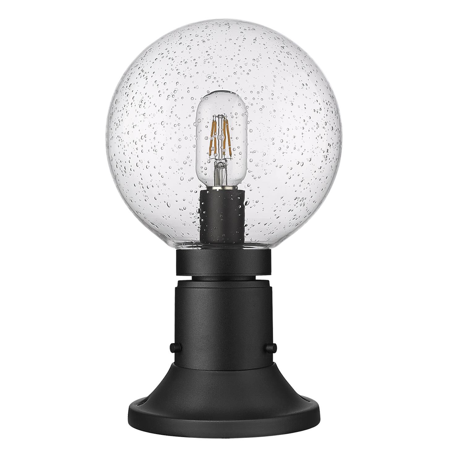 Shown in Black finish and Clear Seedy glass