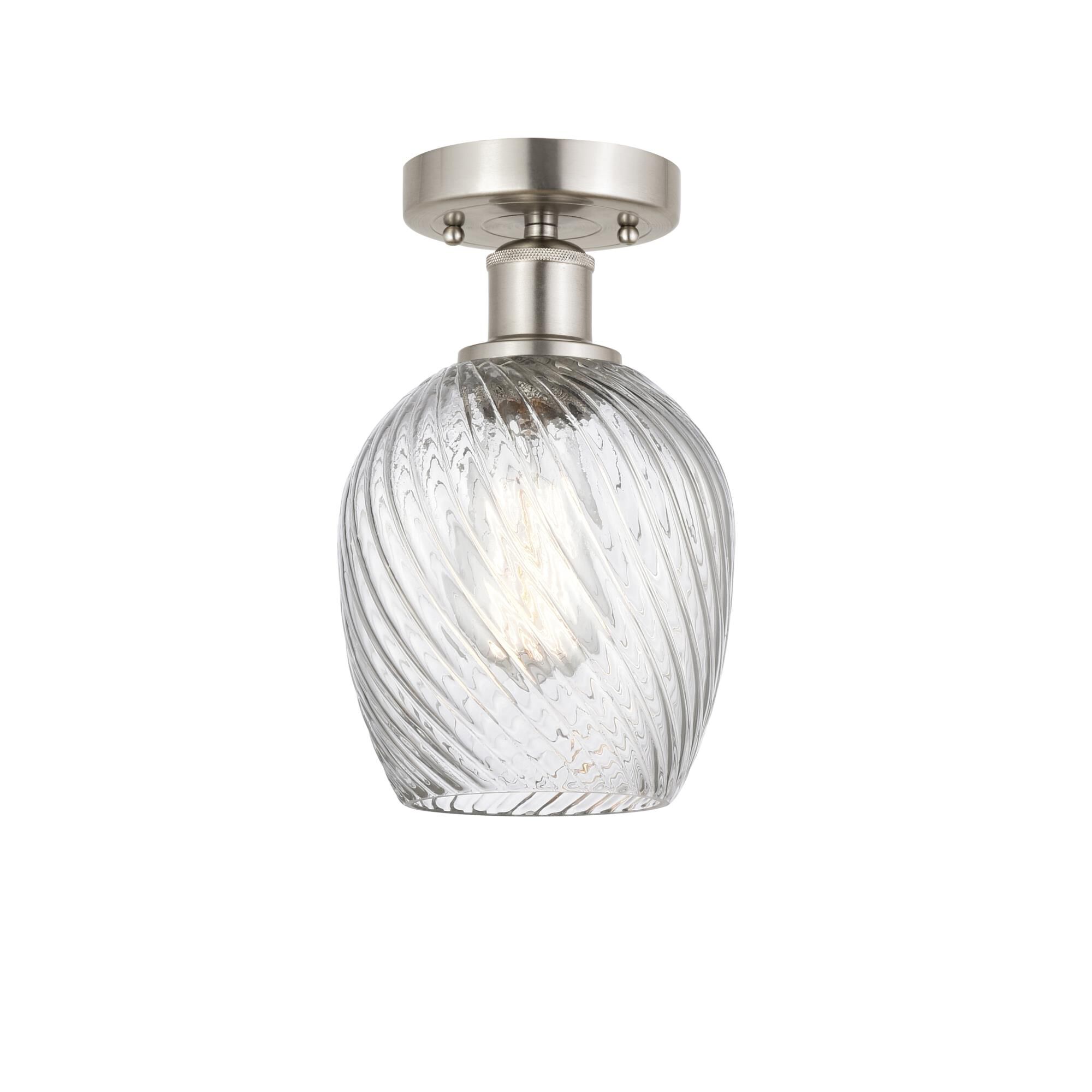 Shown in Brushed Satin Nickel, Clear Spiral Fluted finish and Clear Spiral Fluted glass and Clear Spiral Fluted Glass shade