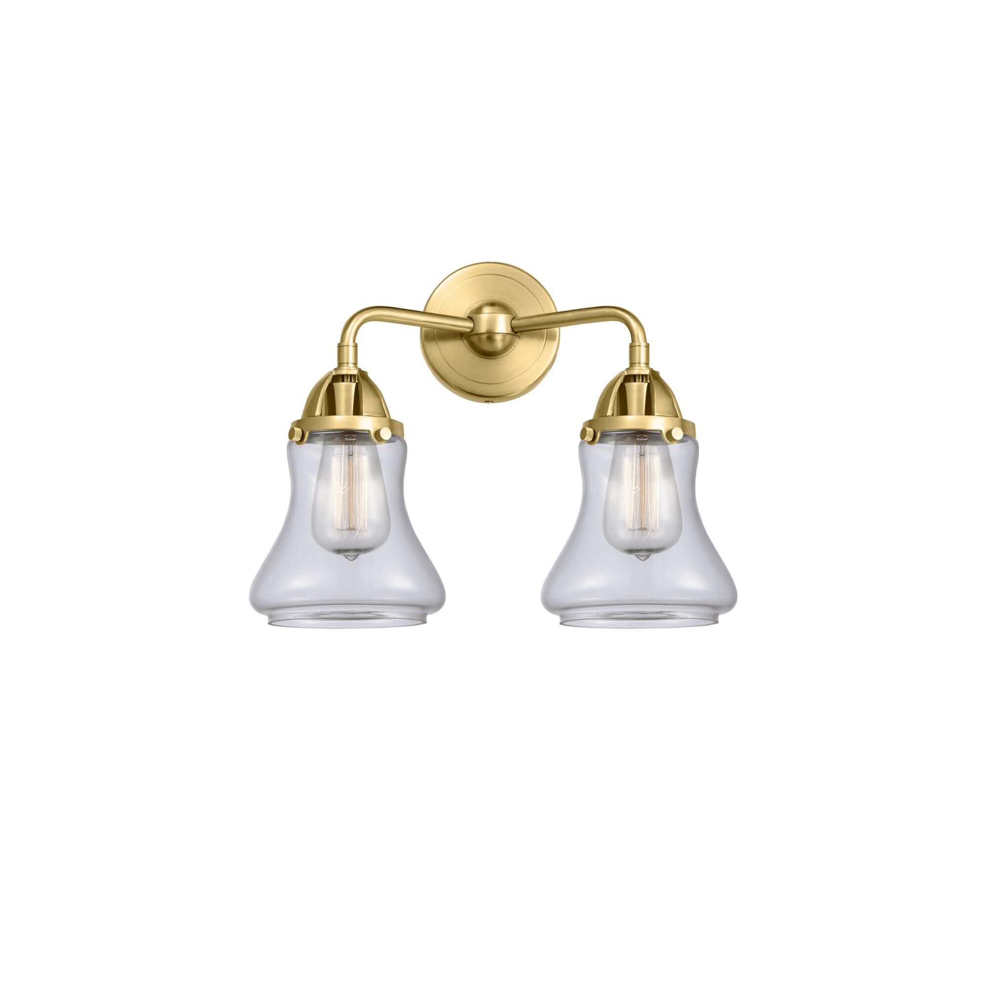 Shown in Satin Gold finish and Clear Bellmont glass and No Shade shade