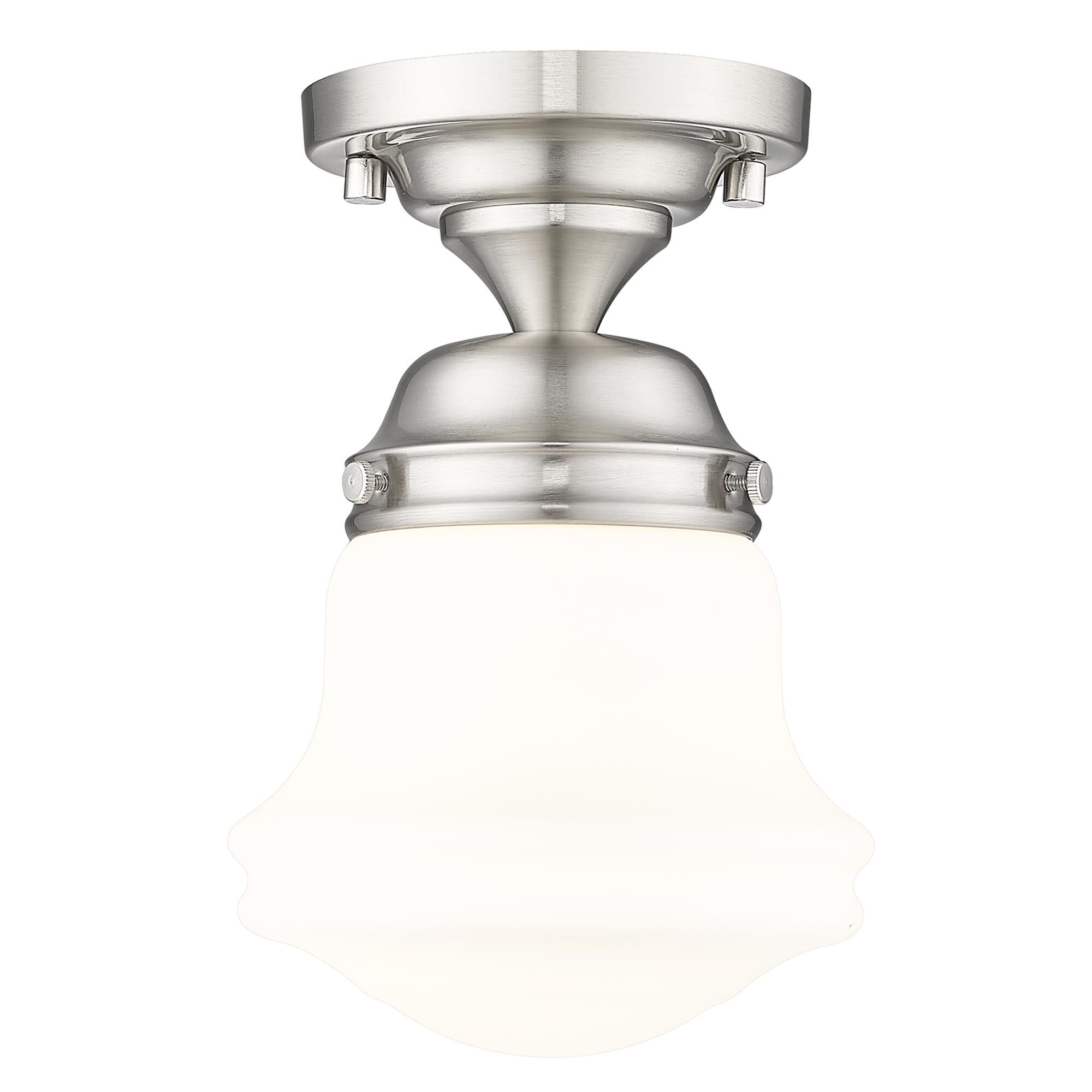 Shown in Brushed Nickel finish and Matte Opal glass and Matte Opal shade