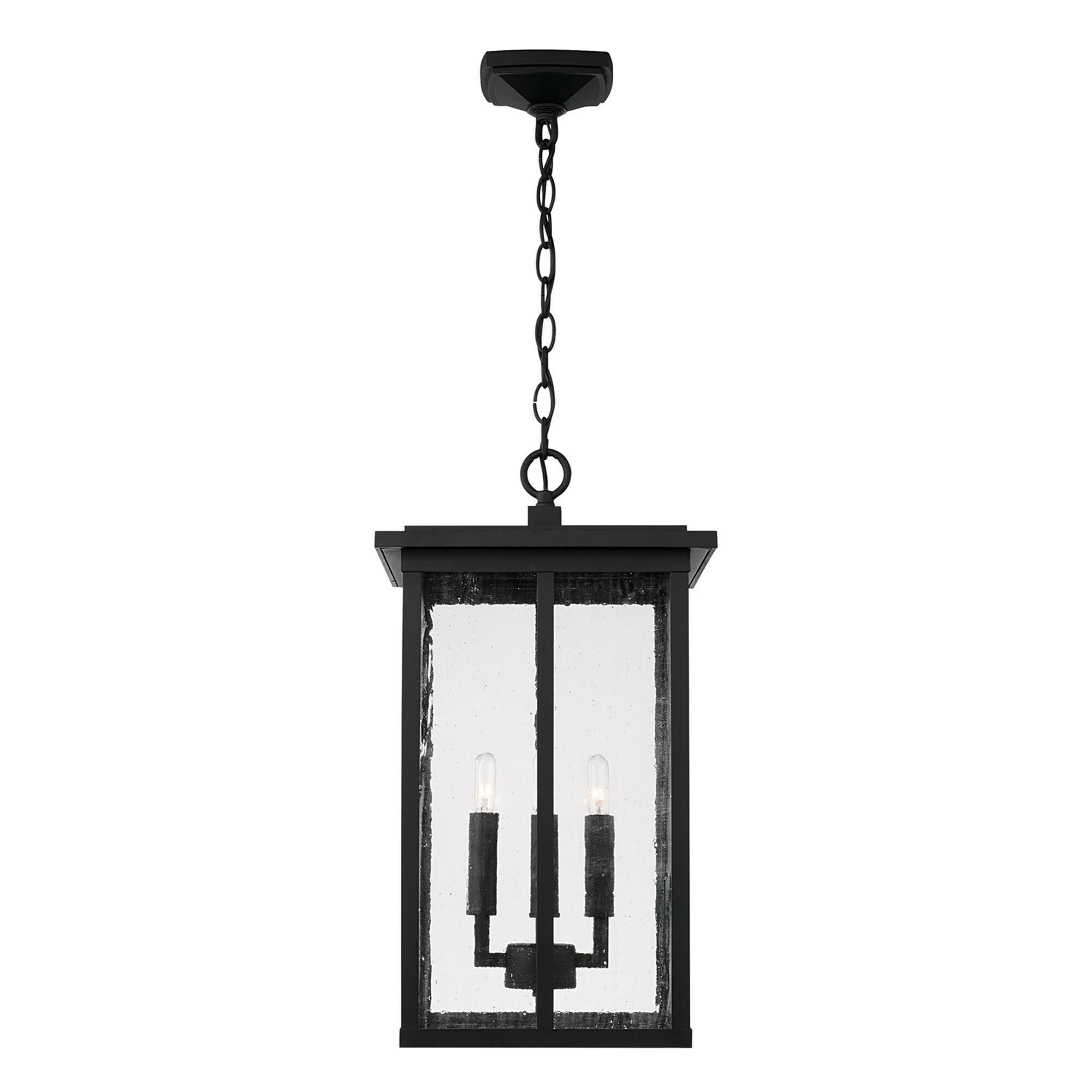 Shown in Black finish and Antiqued glass
