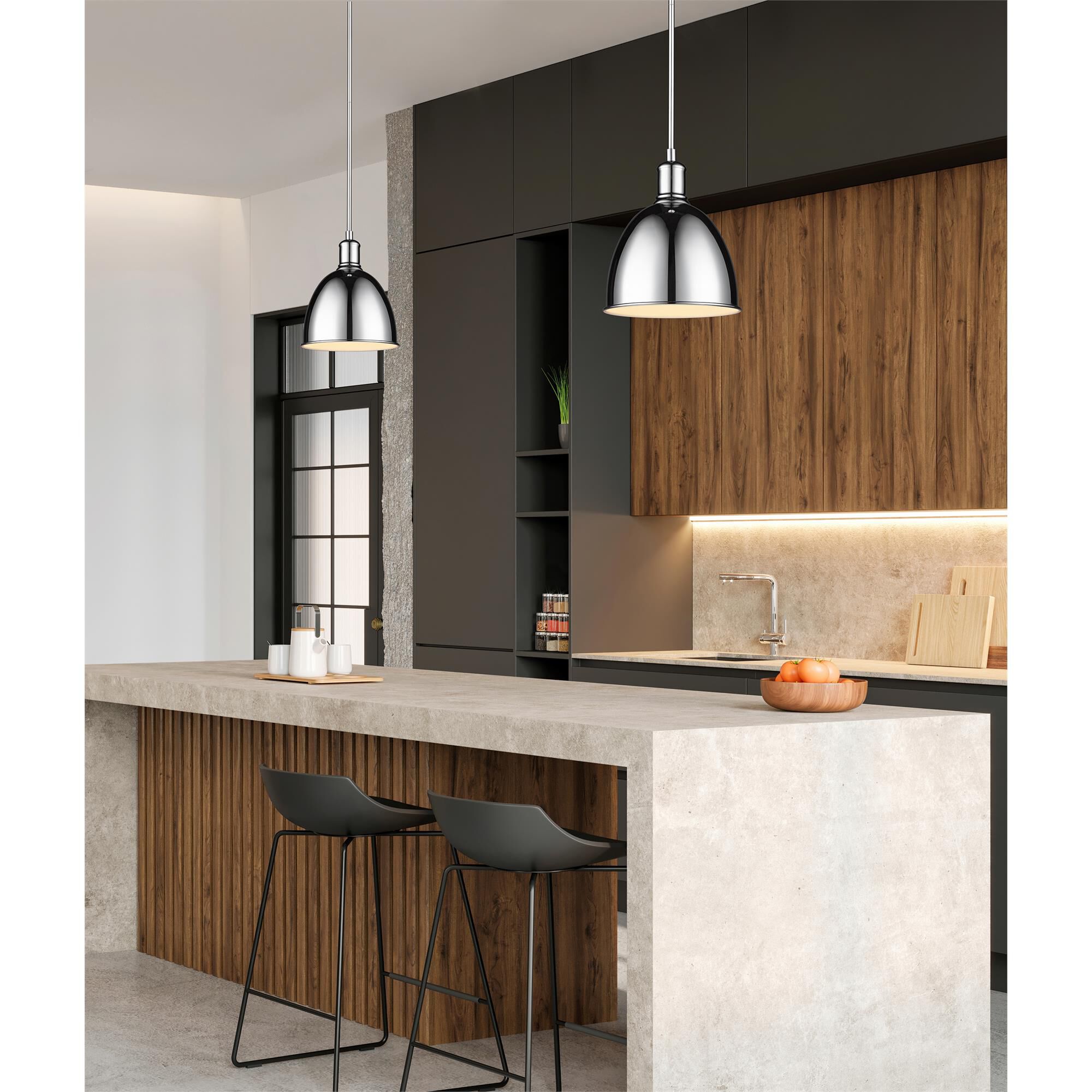Shown in Chrome finish and Chrome glass and Chrome shade