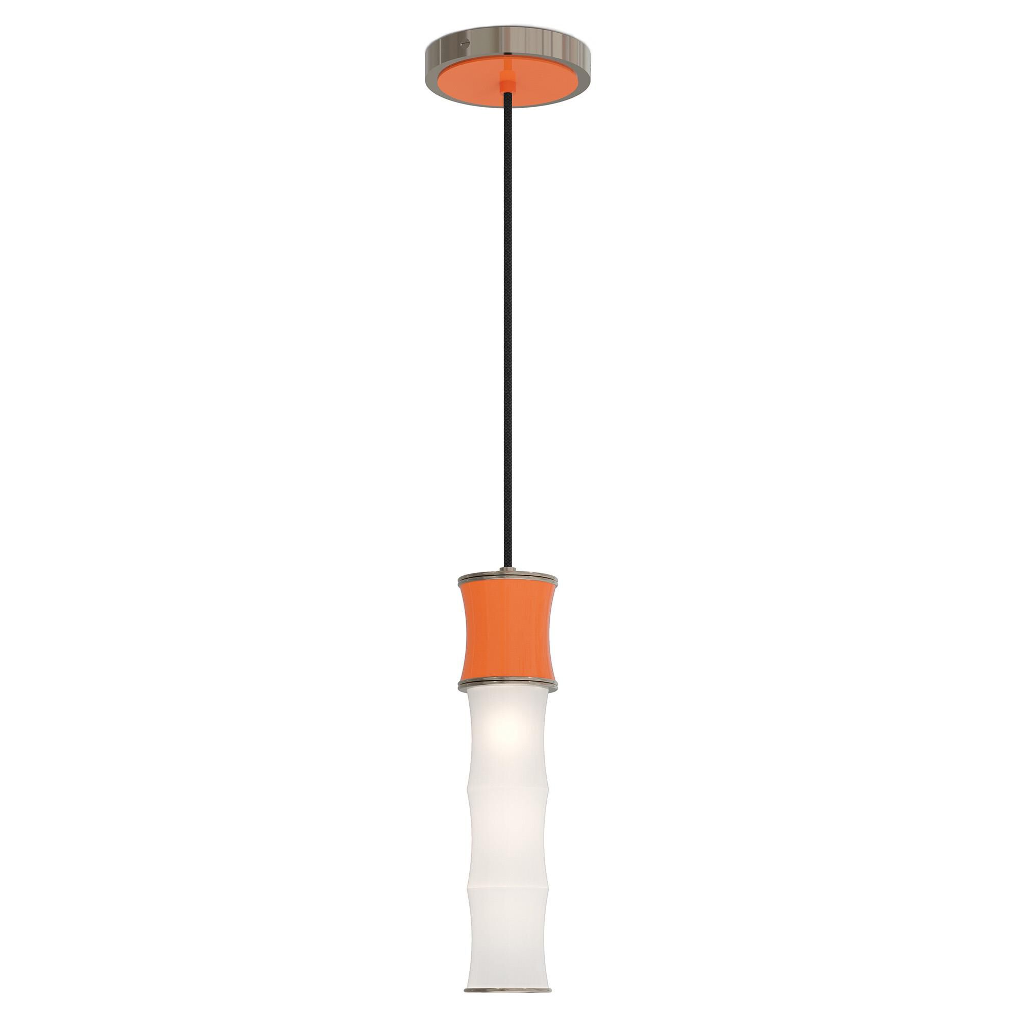 Shown in Pumpkin finish and White Frosted glass and Polished Nickel accent