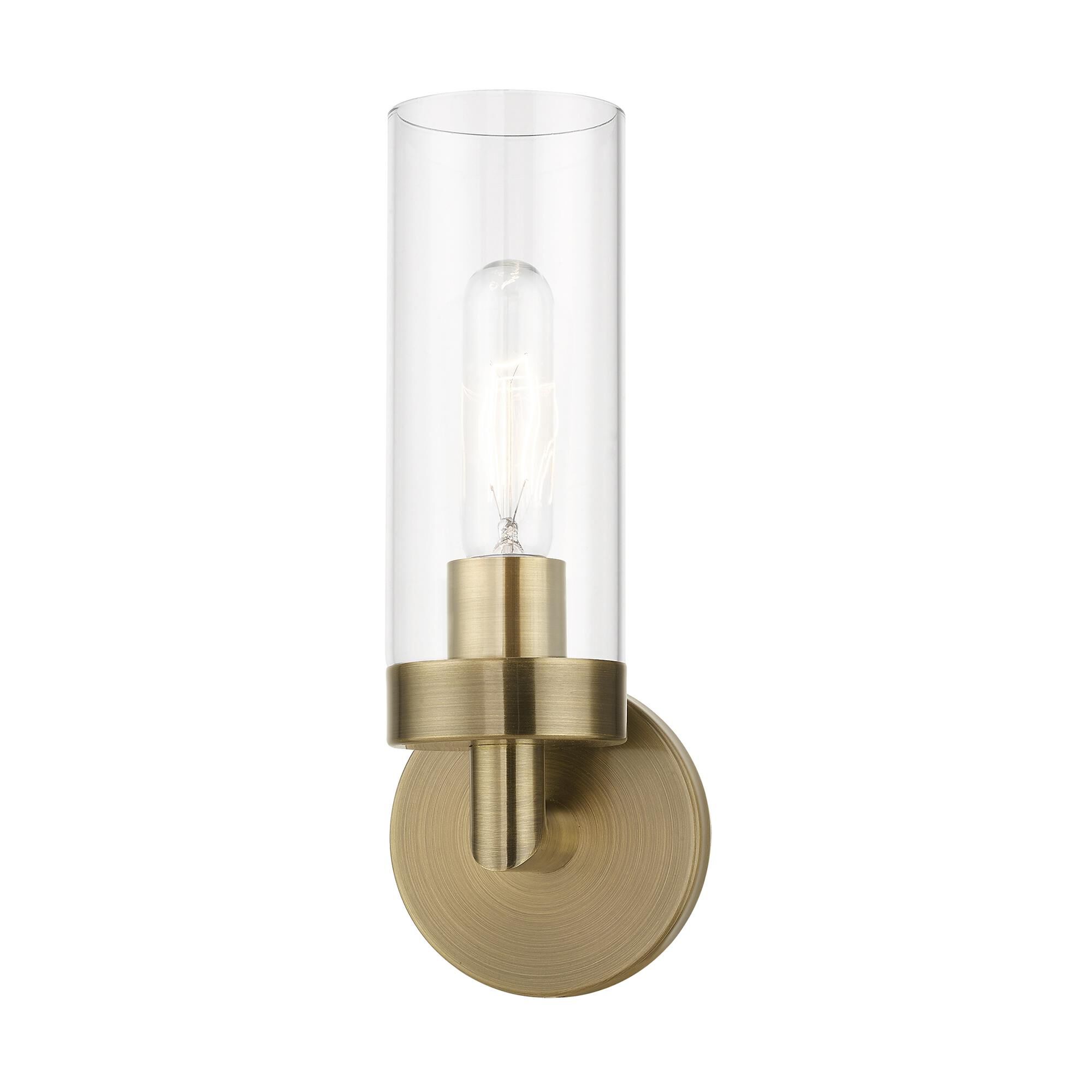 Shown in Antique Brass finish and Clear glass