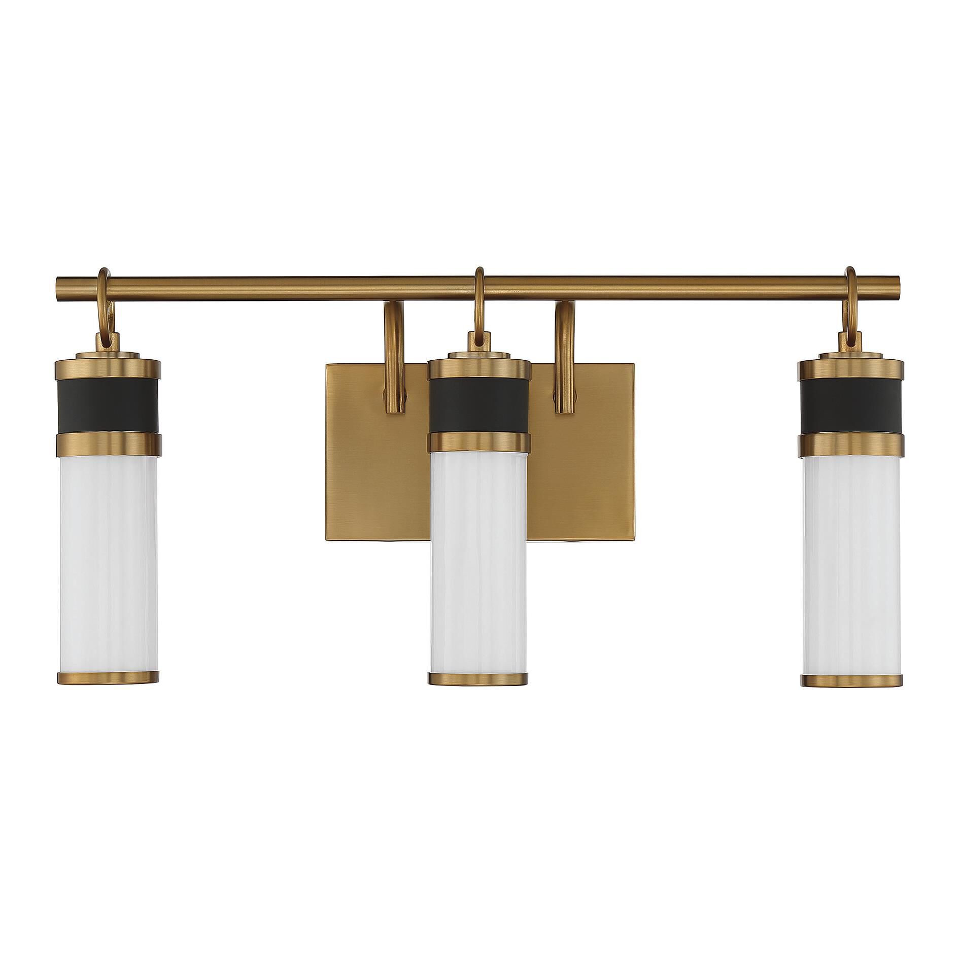 Shown in Matte Black With Warm Brass Accents finish and White Opal glass and Glass shade