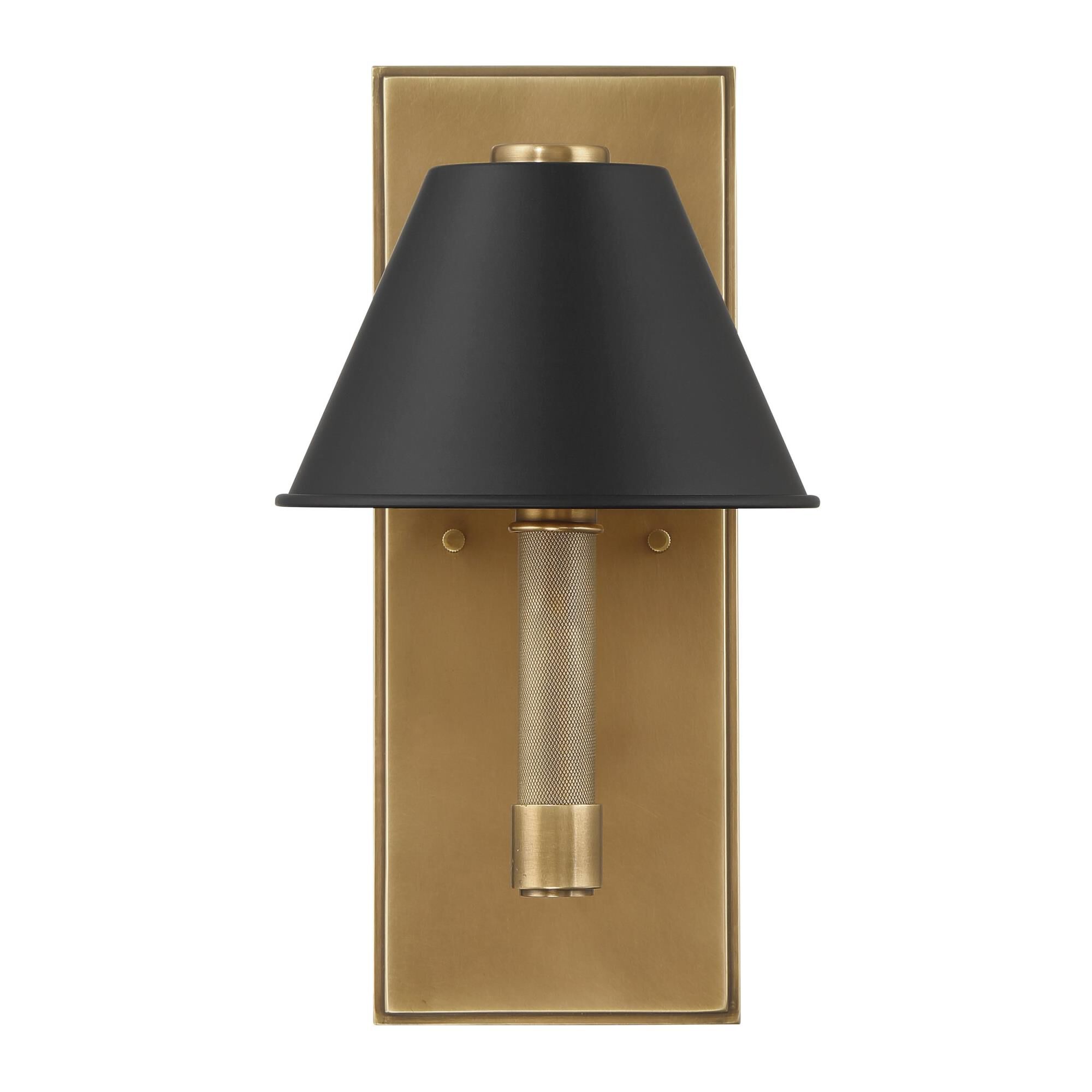 Shown in Natural Brass finish and Matte Black, Gold shade