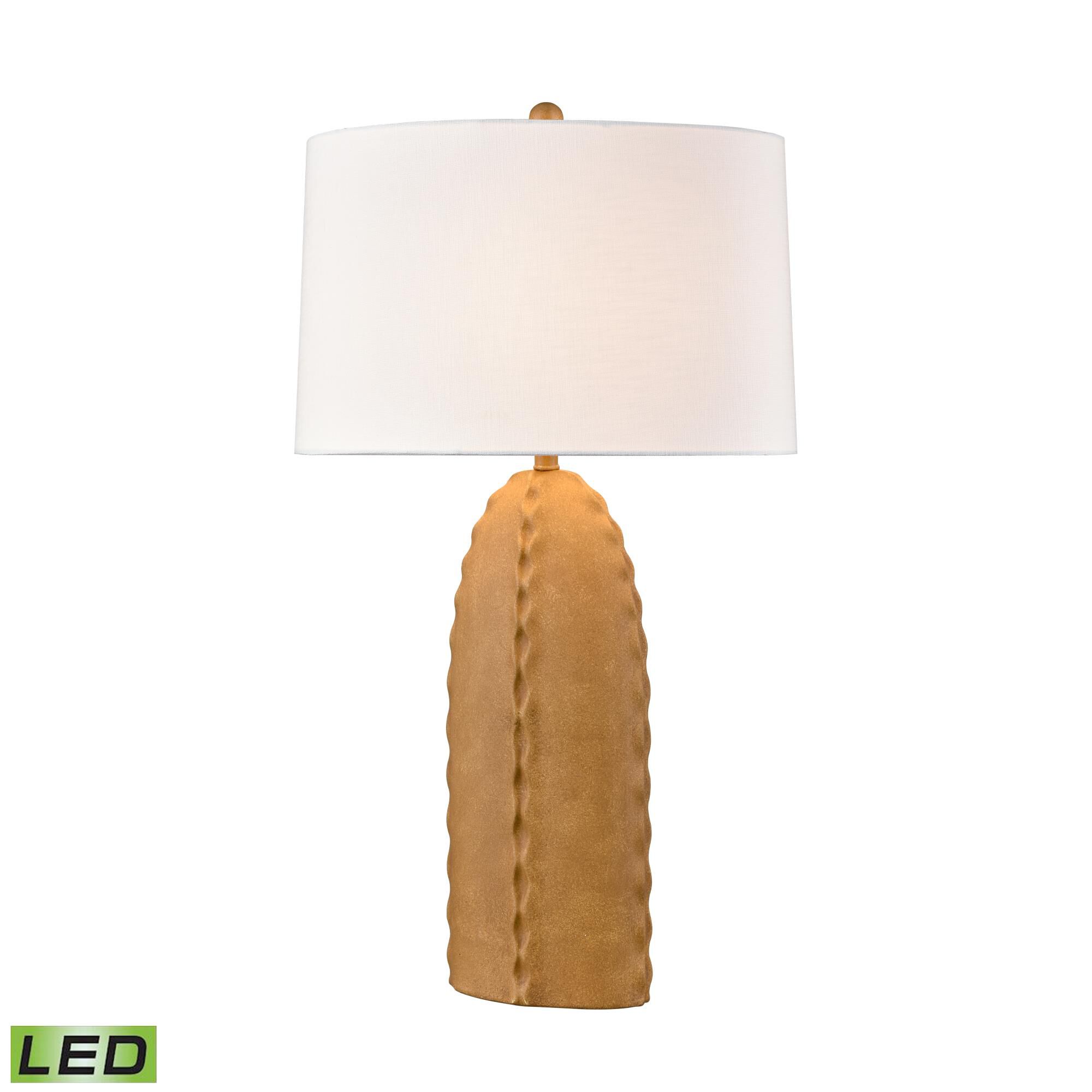 Shown in Tan finish and White Textured Linen Oval shade