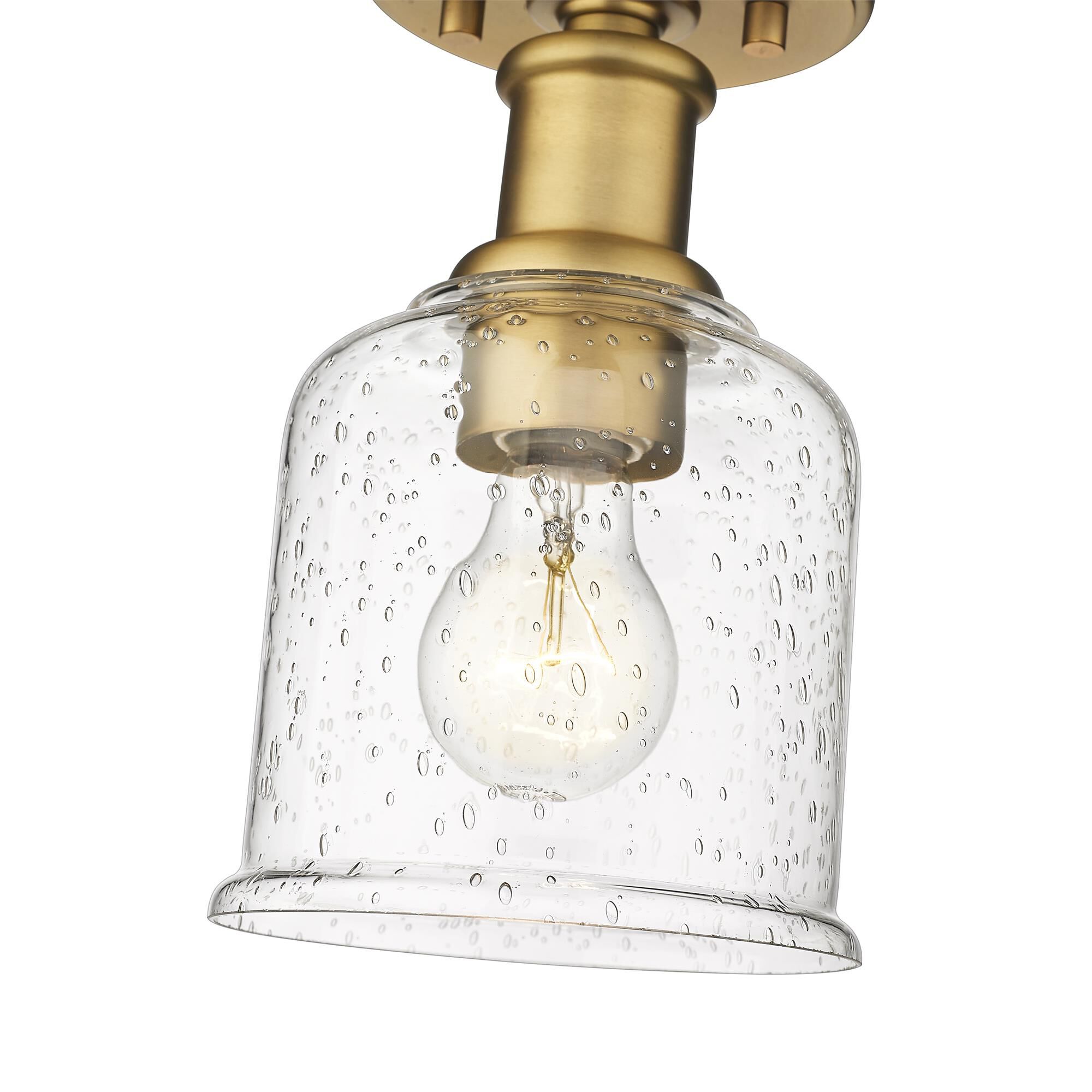 Shown in Heritage Brass finish and Clear Seedy glass