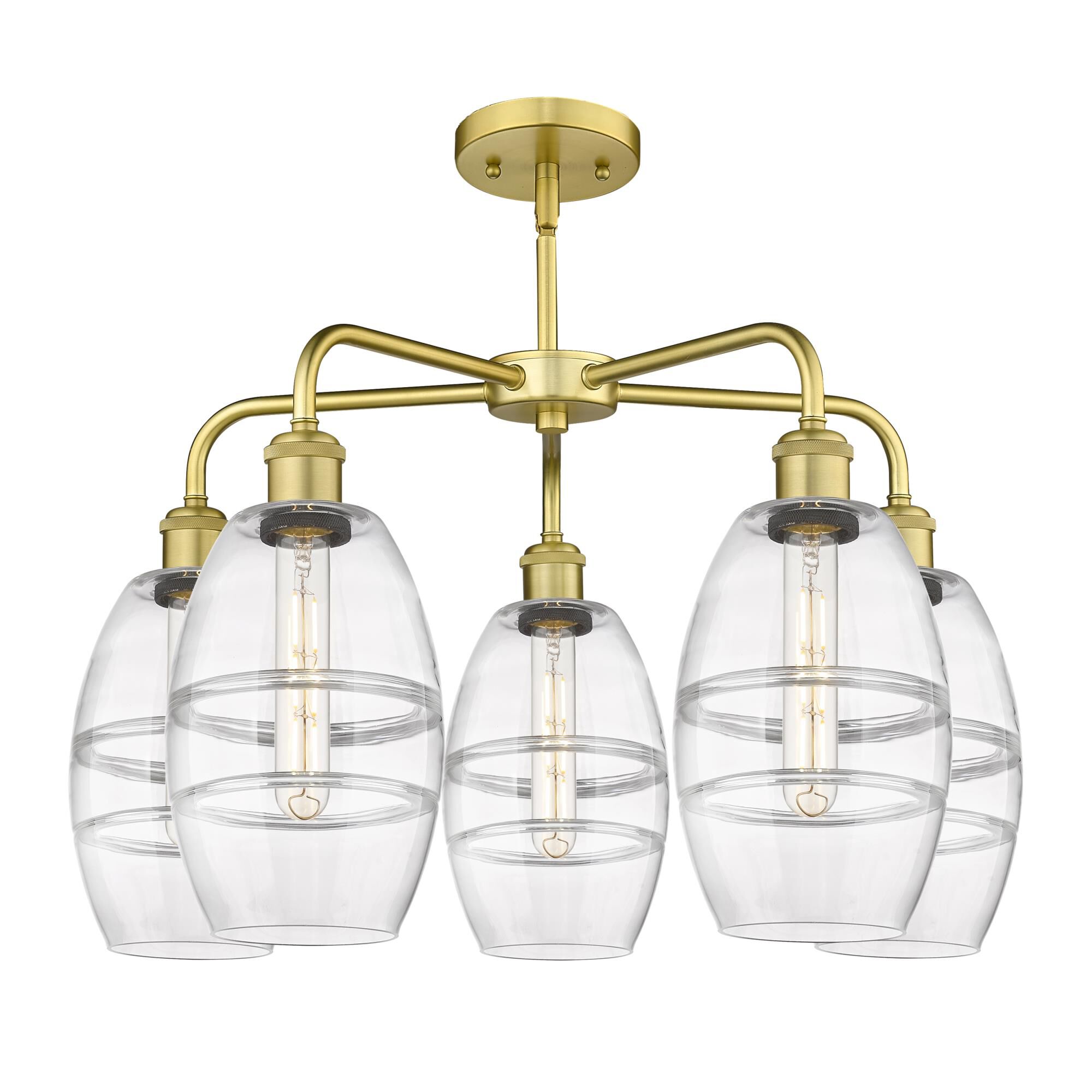 Shown in Satin Gold finish and Clear glass