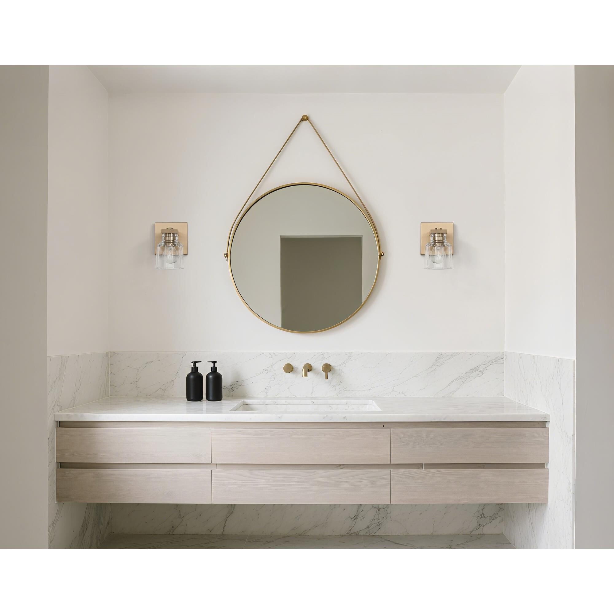 Shown in Champagne Gold finish and Clear Ribbed glass