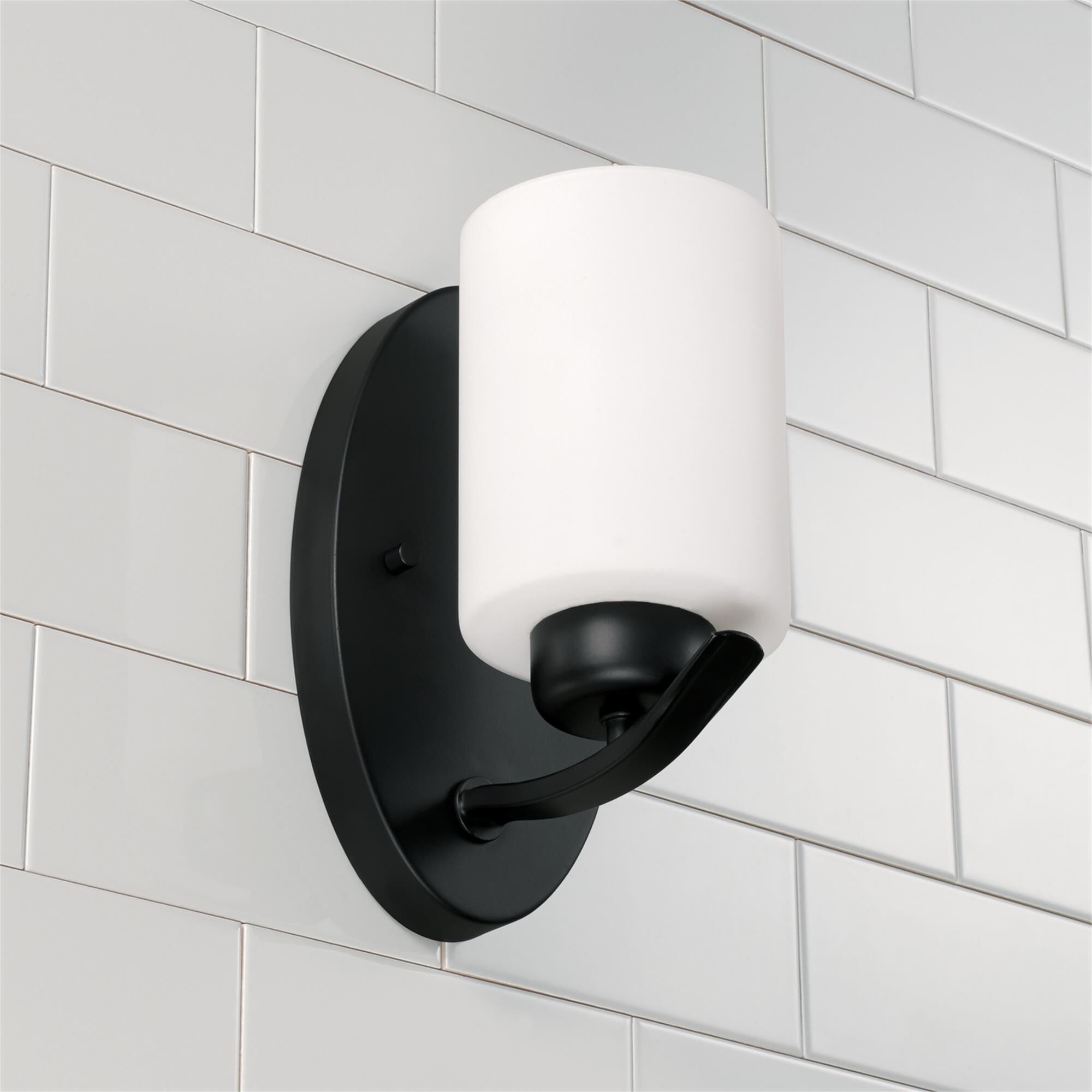 Shown in Matte Black finish and Soft White glass