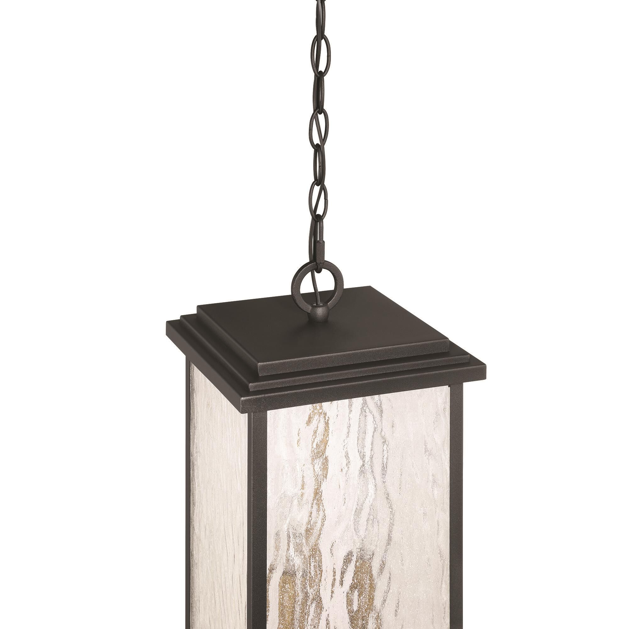 Shown in Black and Brass finish and Rain glass