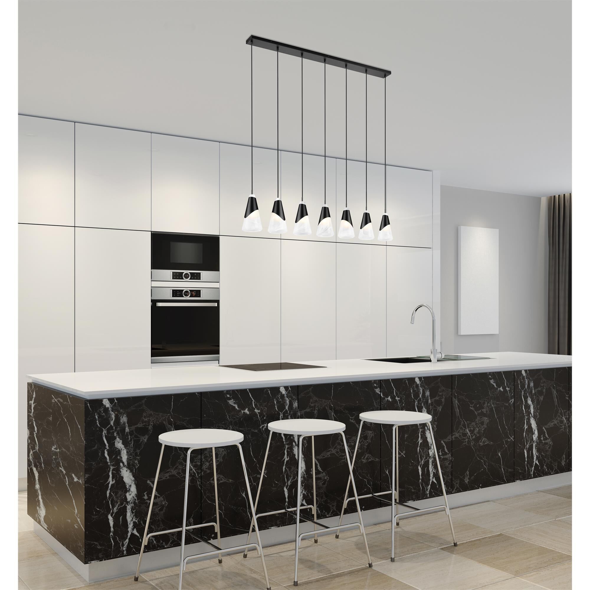 Shown in Brushed Nickel finish and White Swirl glass and White Swirl shade