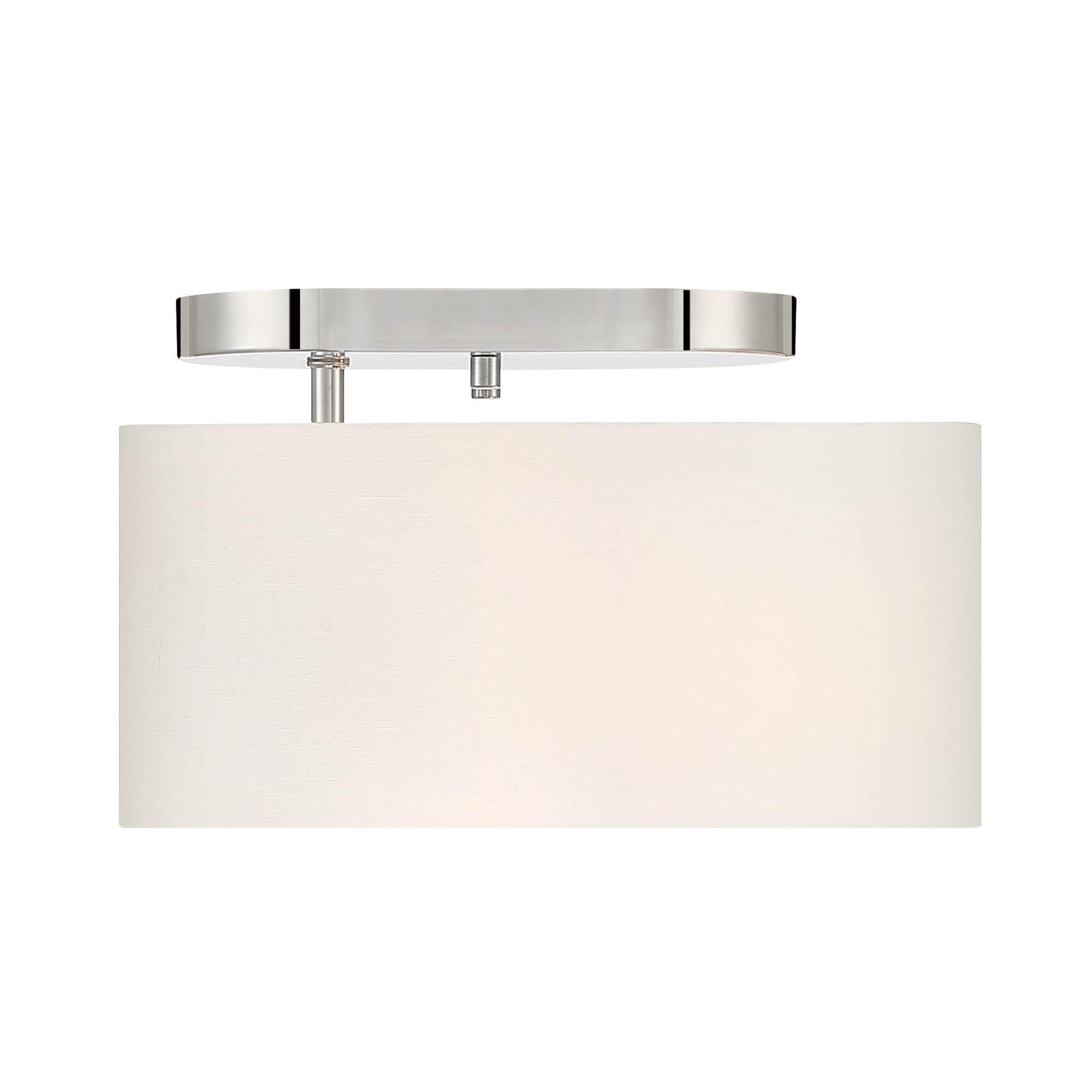Shown in Polished Nickel finish and White Fabric Shade glass