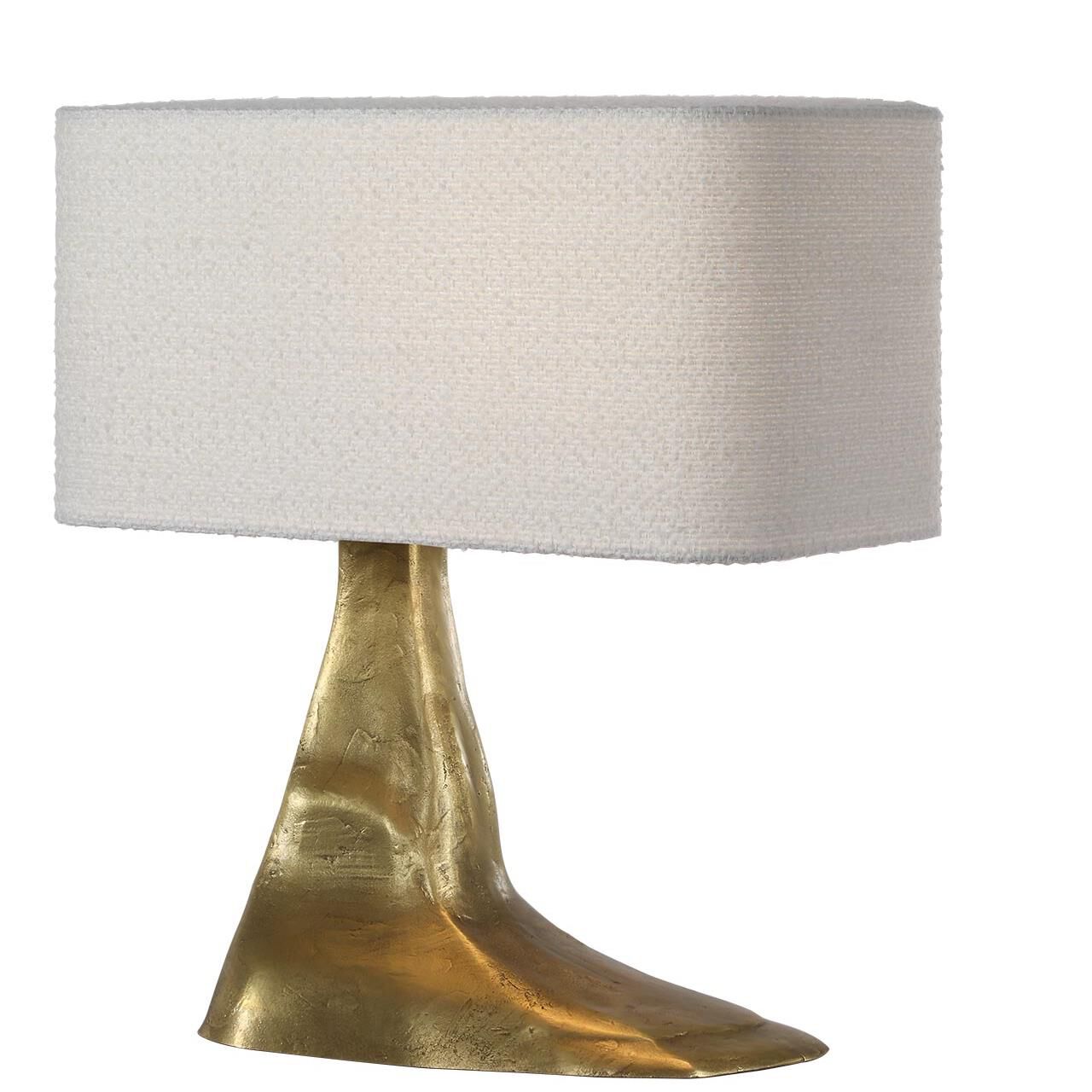 Shown in Museum Brass finish and Boucle Rectangle shade