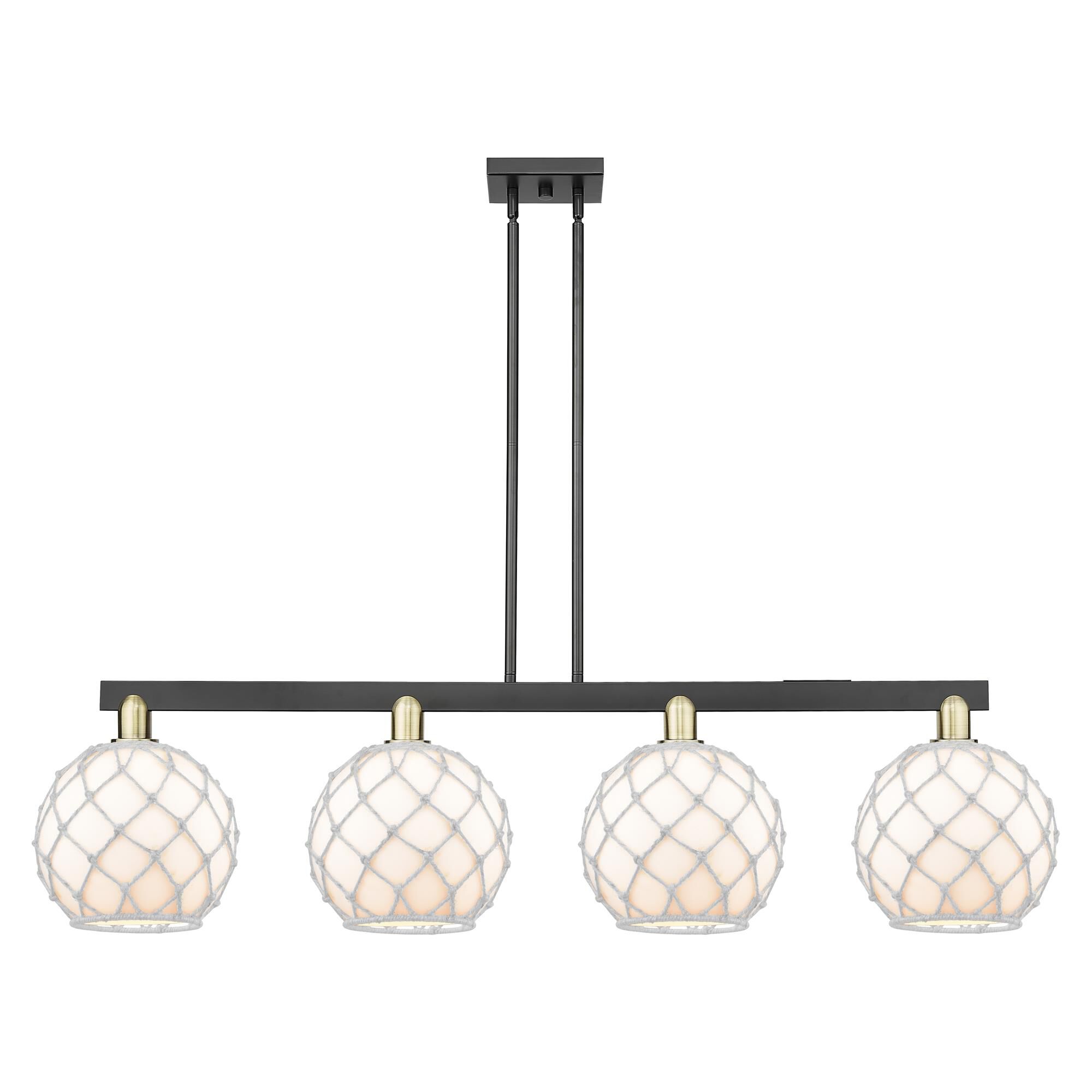 Shown in Black Antique Brass finish and White with White Rope glass