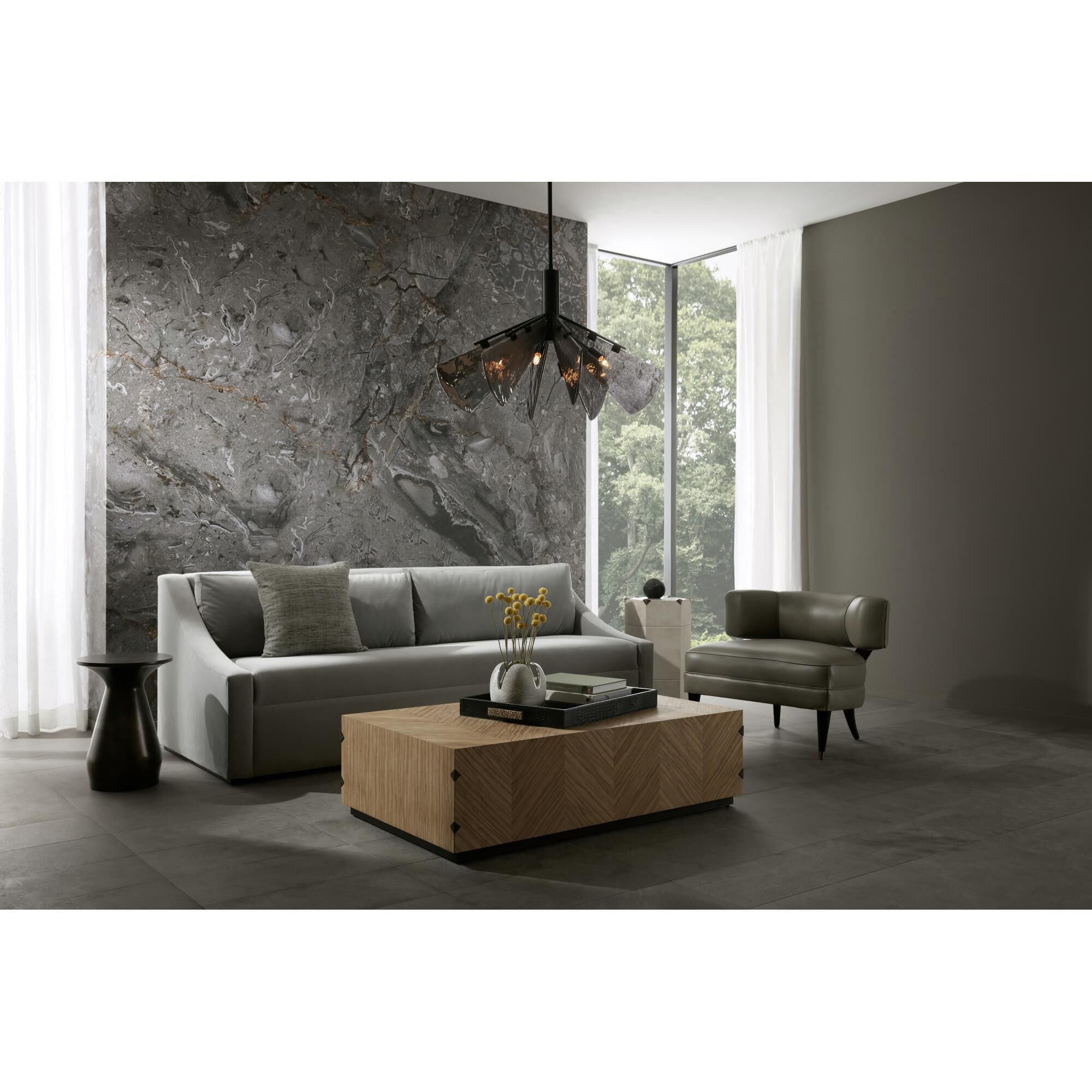 Shown in English Bronze finish and Smoked Slump glass