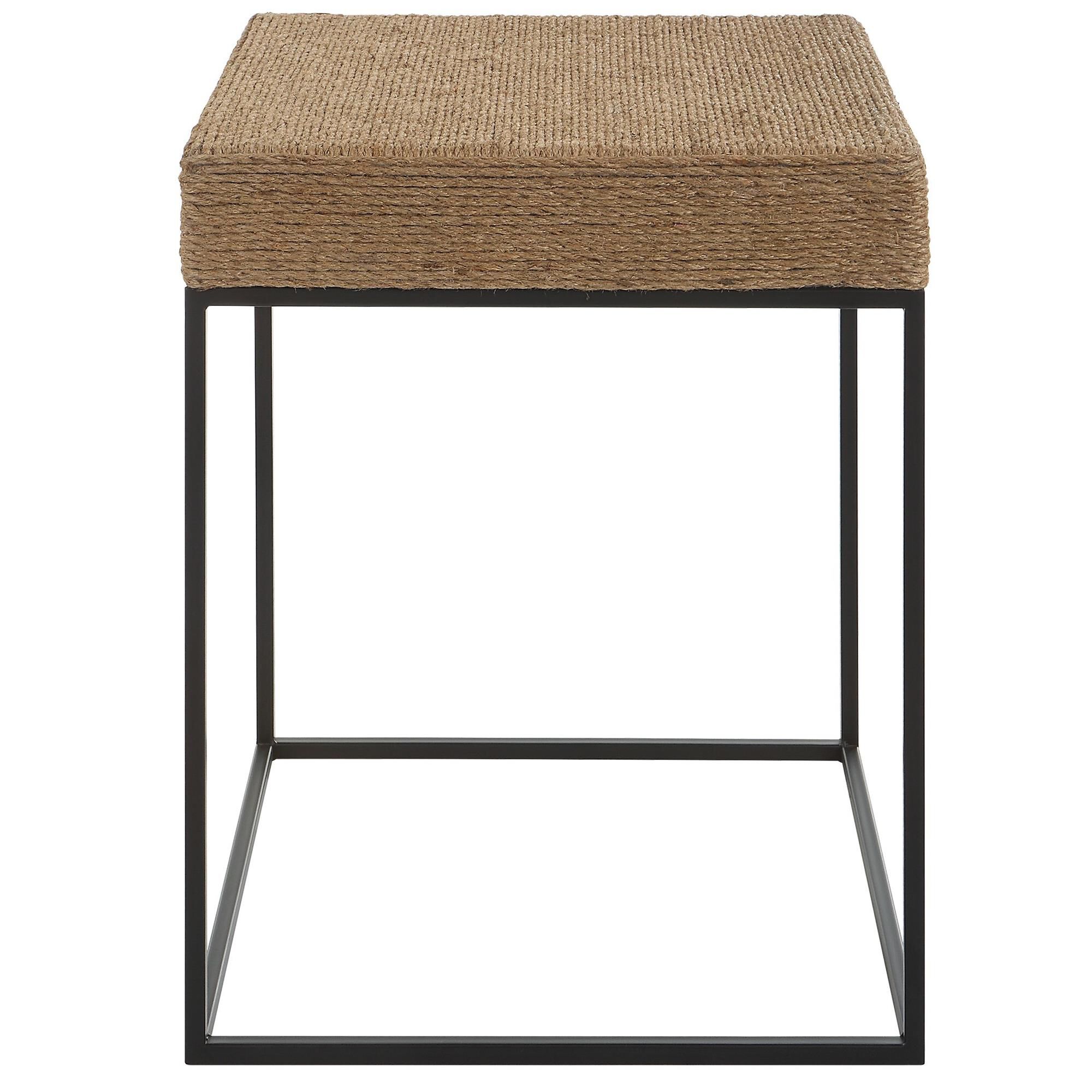 Shown in Showcasing Sleek Lines With A Rustic Twist, The Laramie Accent Table Displays Natural Braided Rope A finish