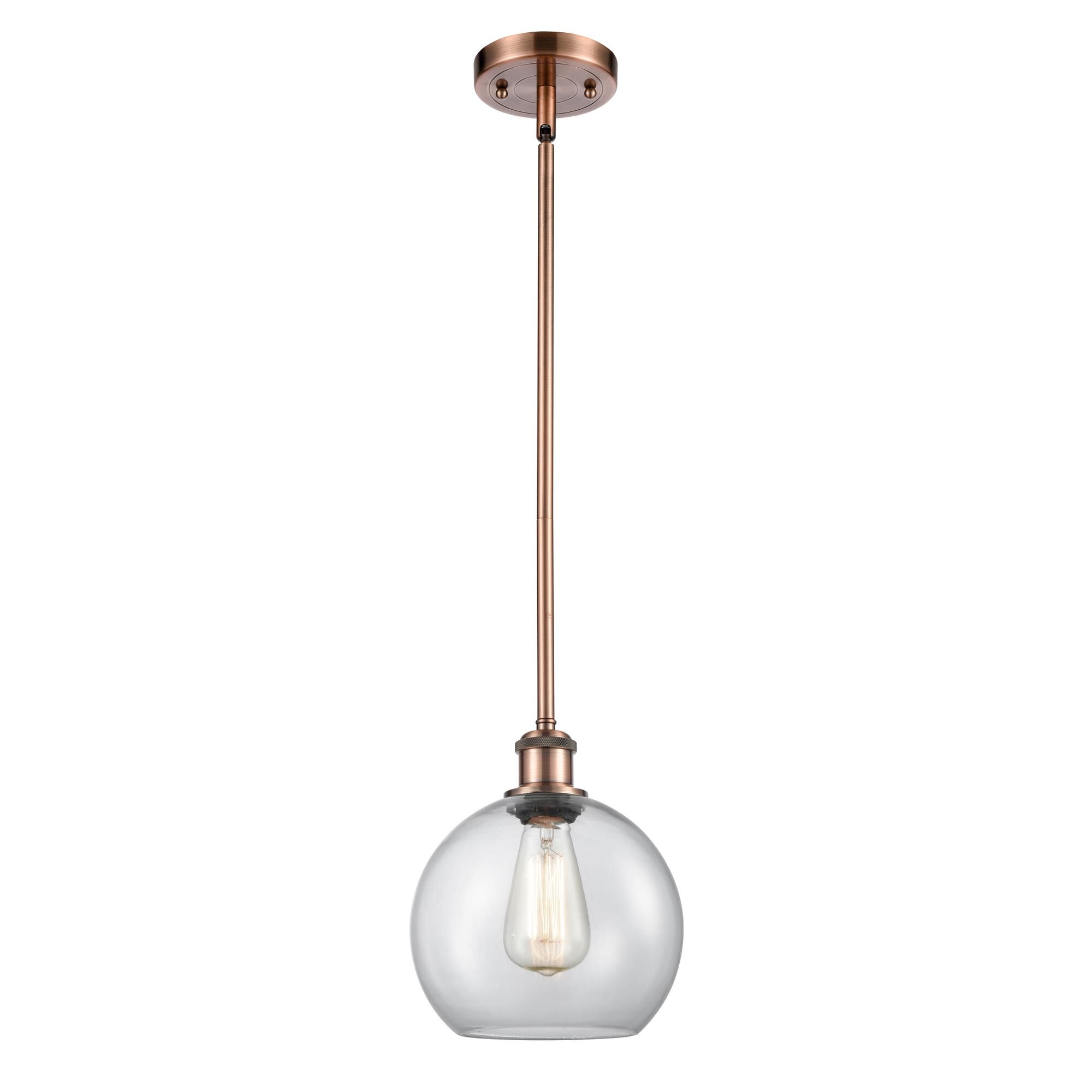 Shown in Antique Copper finish and Sphere glass and Glass shade