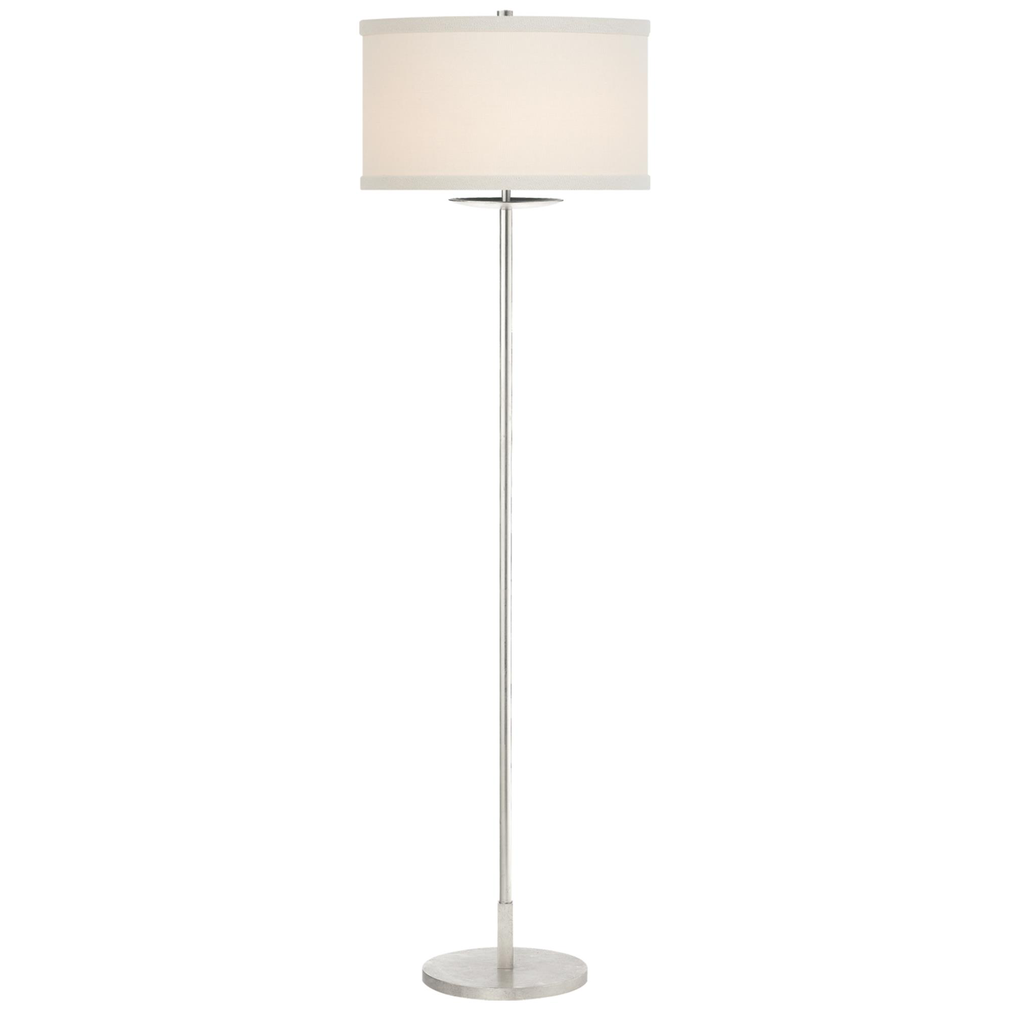 Shown in Burnished Silver Leaf finish and Cream Linen shade