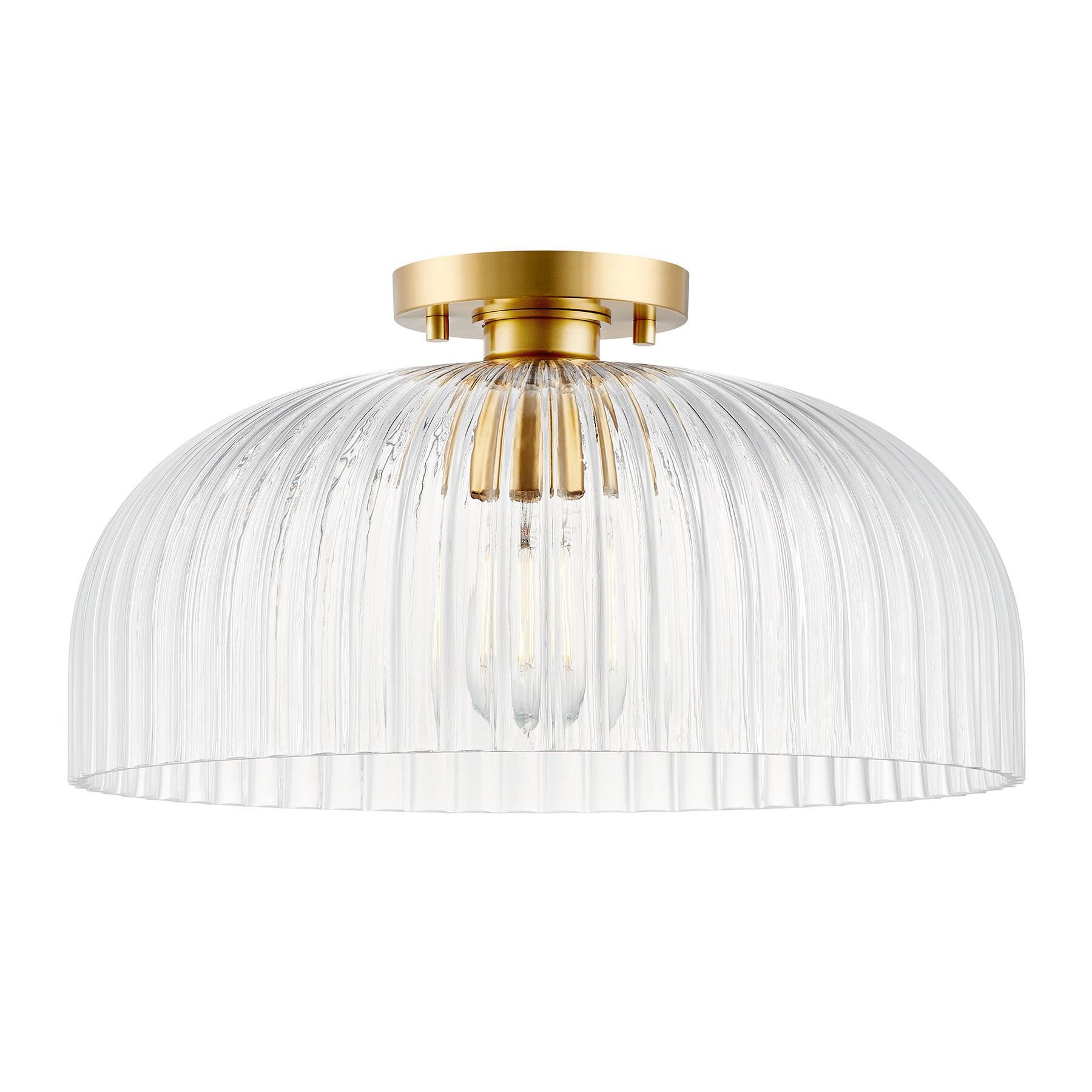Shown in Natural Brass finish and Clear Pleated glass