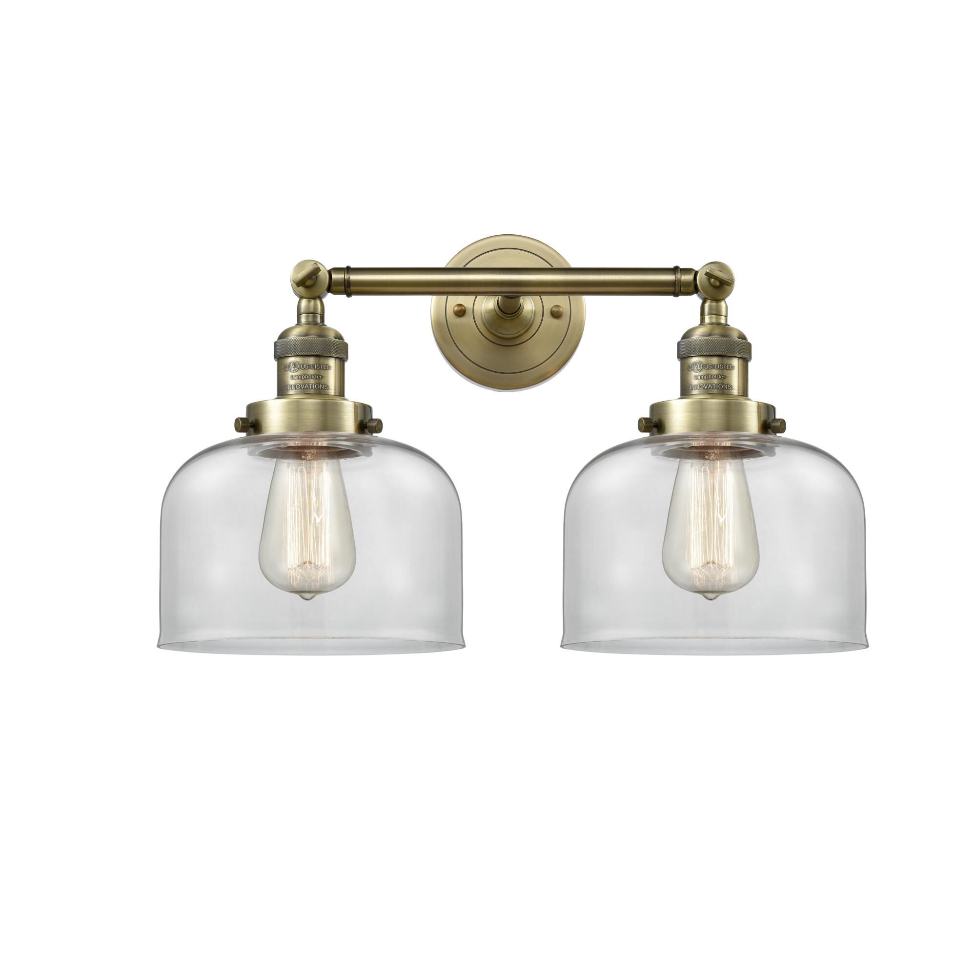 Shown in Antique Brass finish and Clear glass