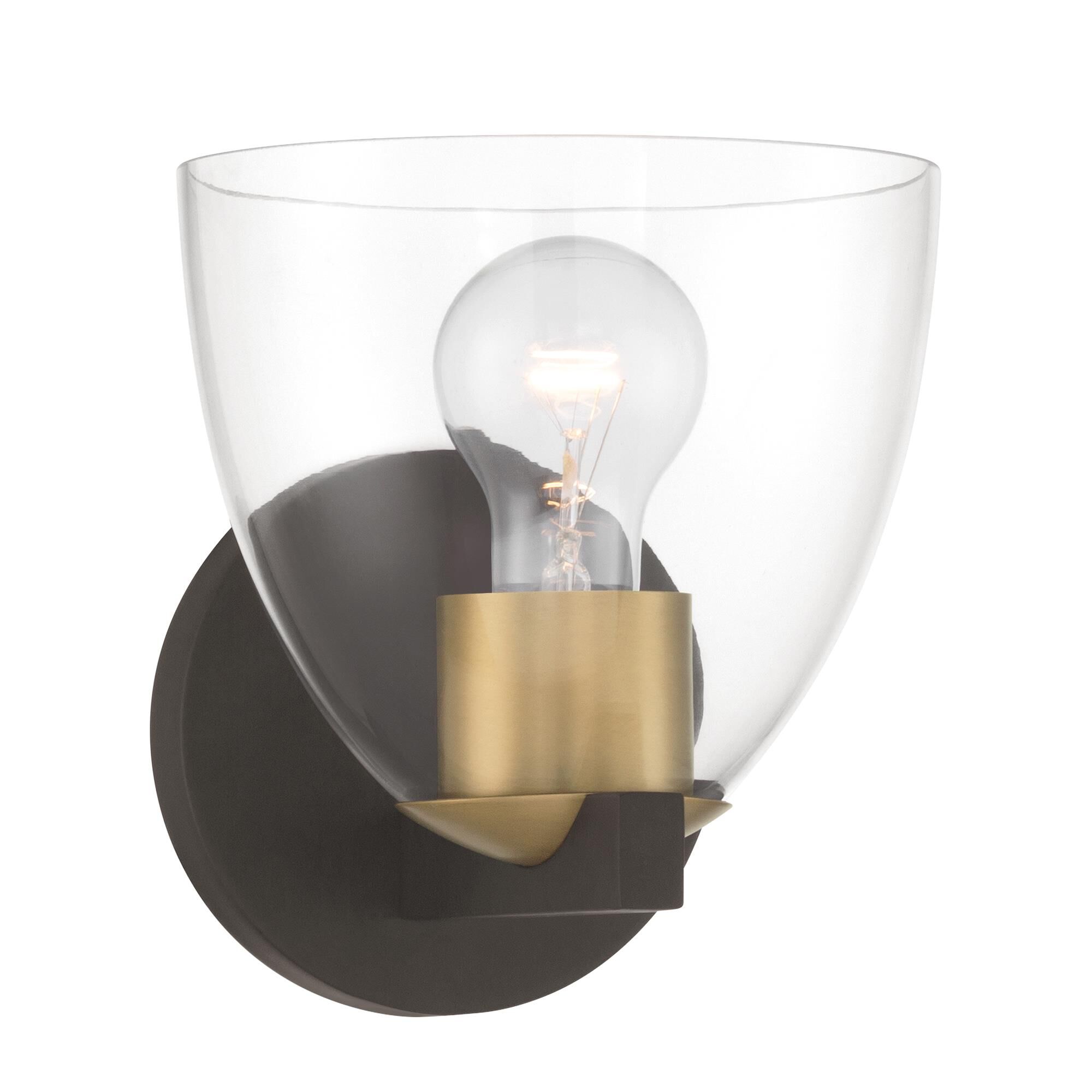 Shown in Dark Bronze and Legacy Brass finish and Clear glass