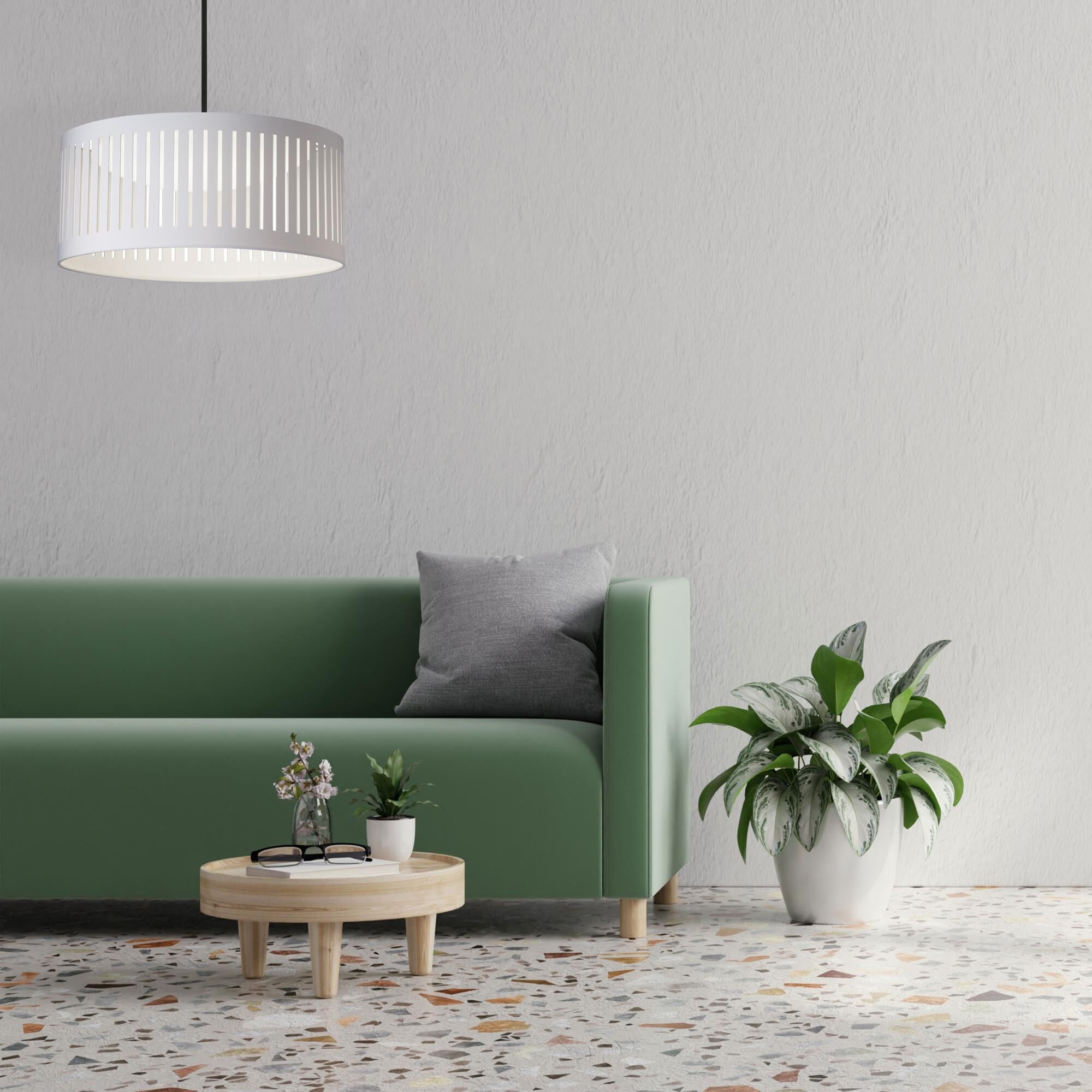 Shown in Matte Black finish and White Fabric shade