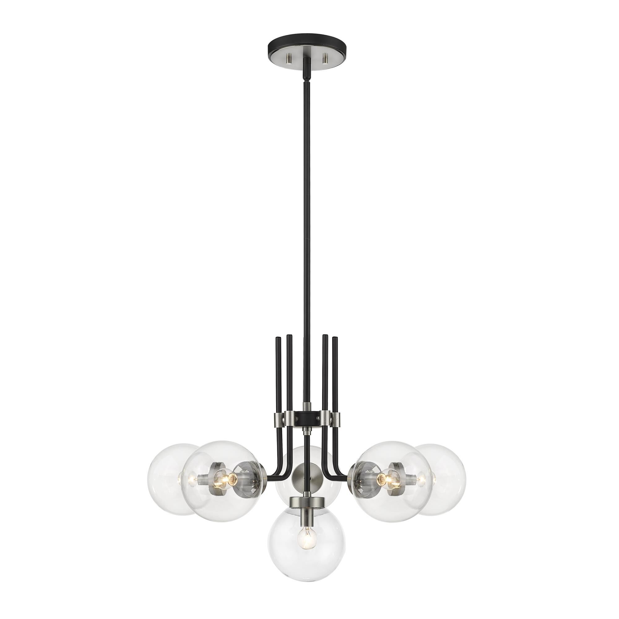 Shown in Matte Black + Brushed Nickel finish and Glass shade