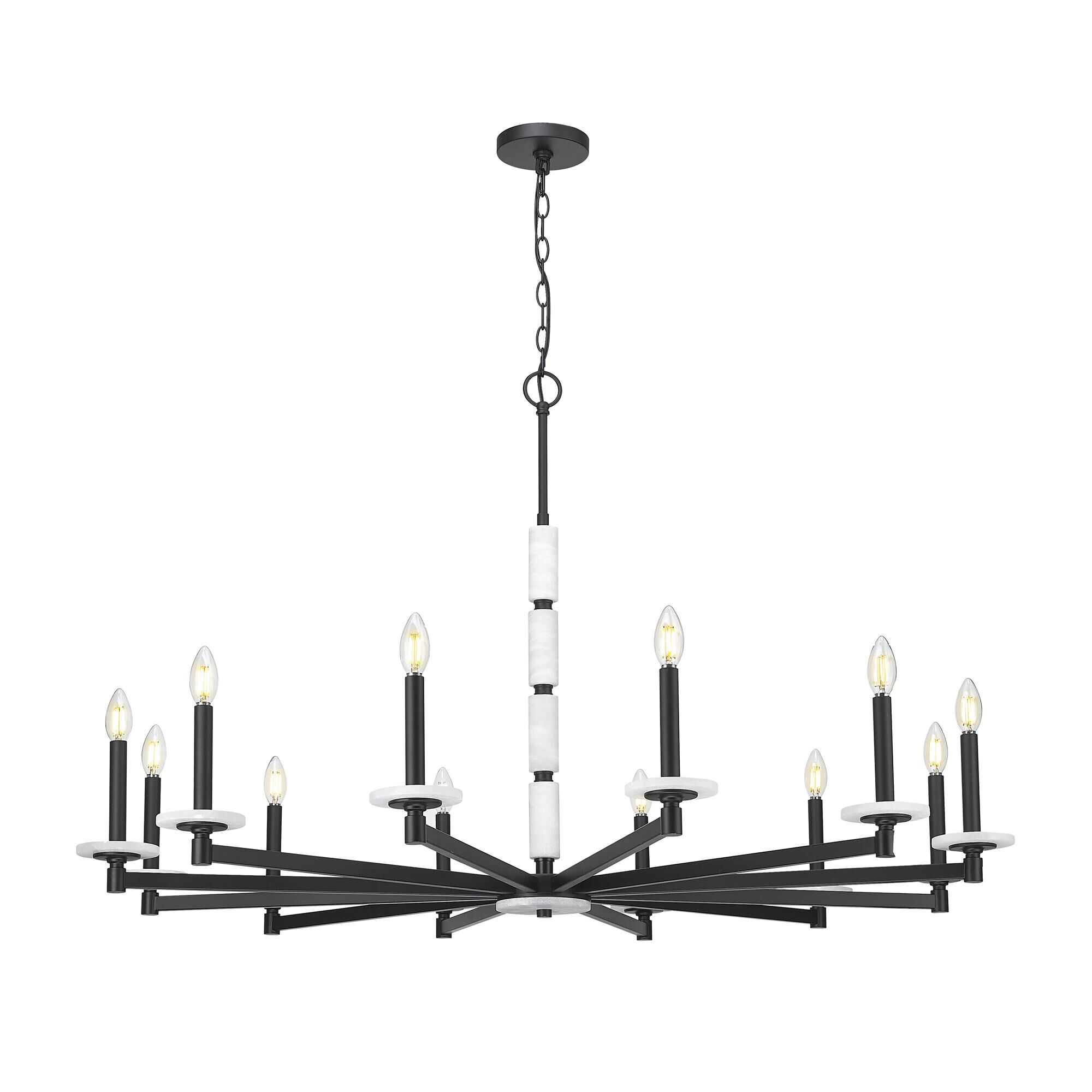 Shown in Matte Black finish and Alabaster glass and Alabaster shade
