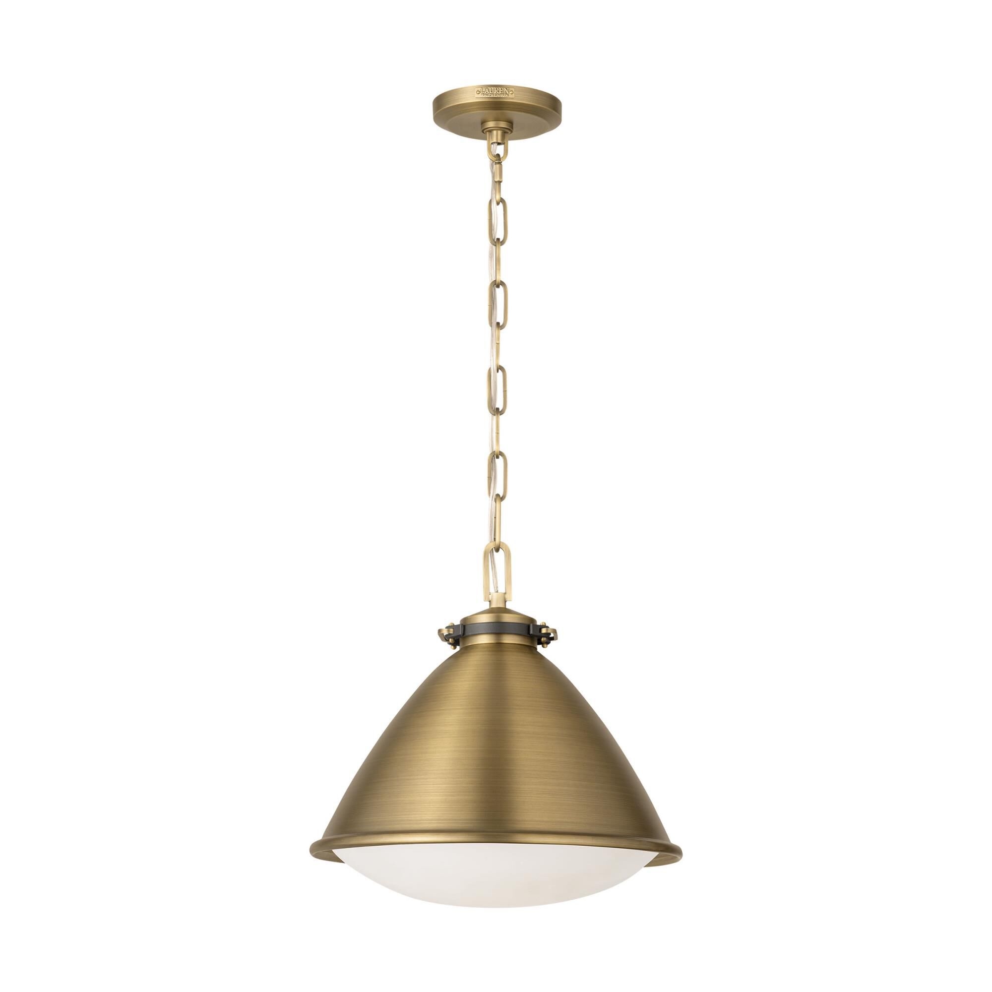 Shown in Time Worn Brass finish and Milk glass